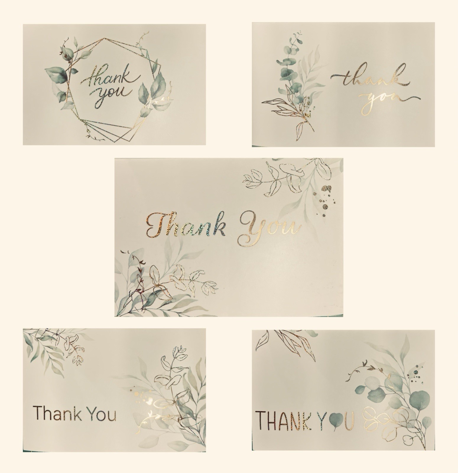 Ohuhu 4×6 Golden Foil Greenery Thank You Cards with Envelopes Bulk – 8Pack