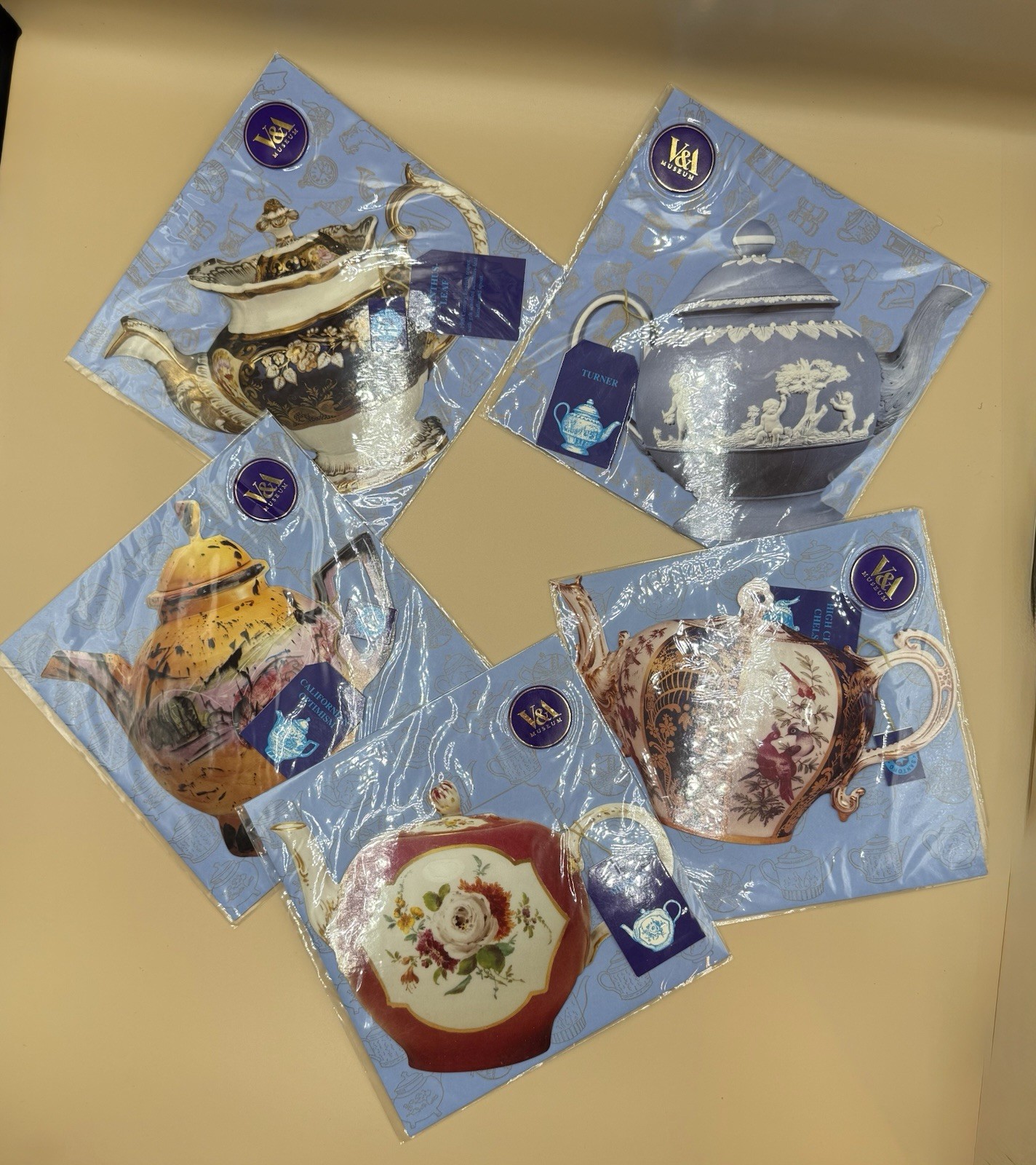 Lot 5 Santoro Graphics TEAPOT Stationary Cards+Envelope V&A Museum UK NEW Sealed