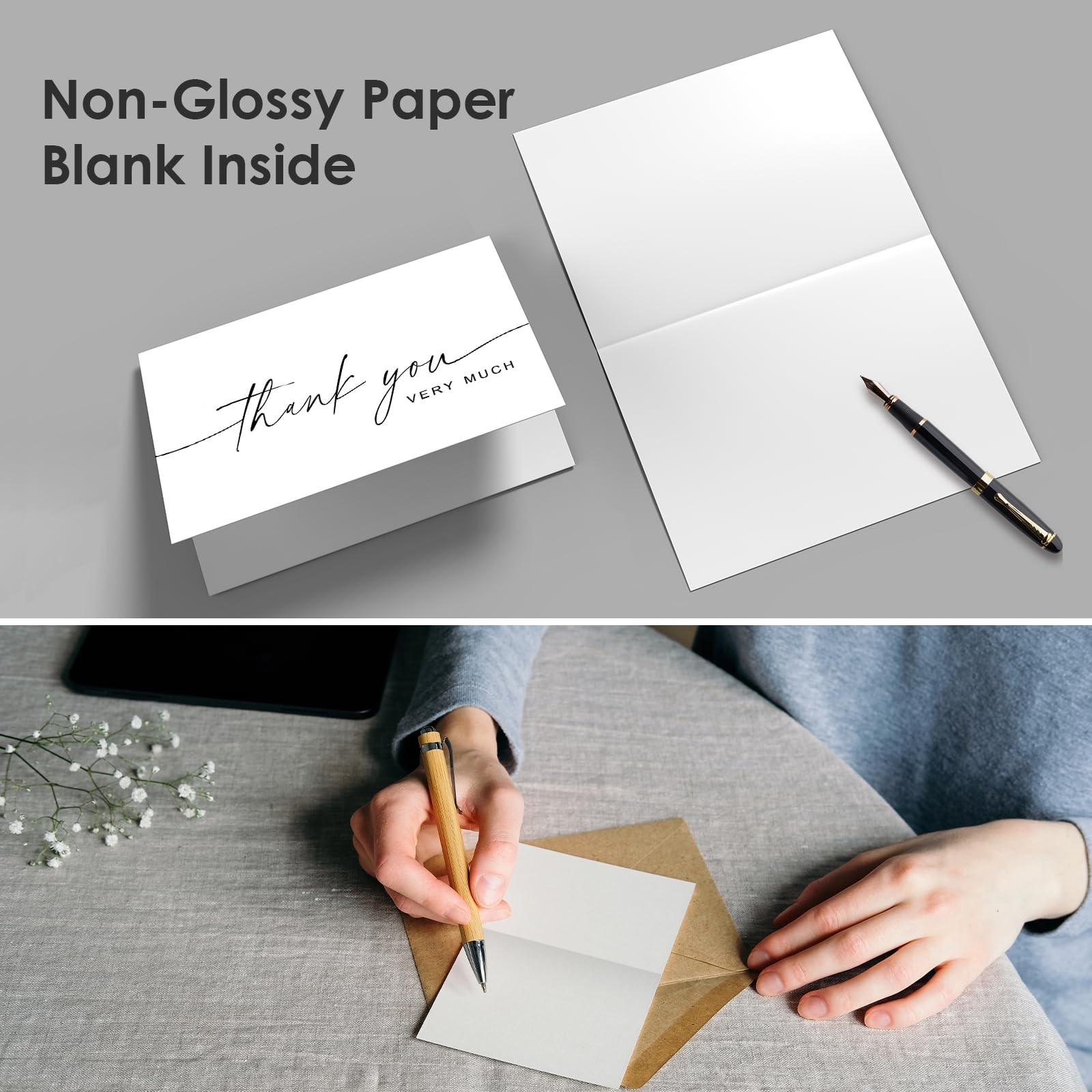 100 PACK Thank You Cards Bulk with Kraft Envelopes and 4X6 inches, White