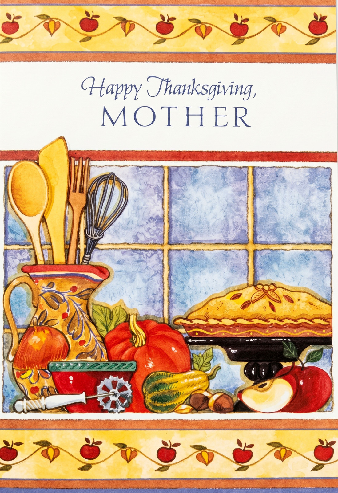 Gallant Happy Thanksgiving Mother Embossed Greeting Card Cozy Kitchen UNUSED