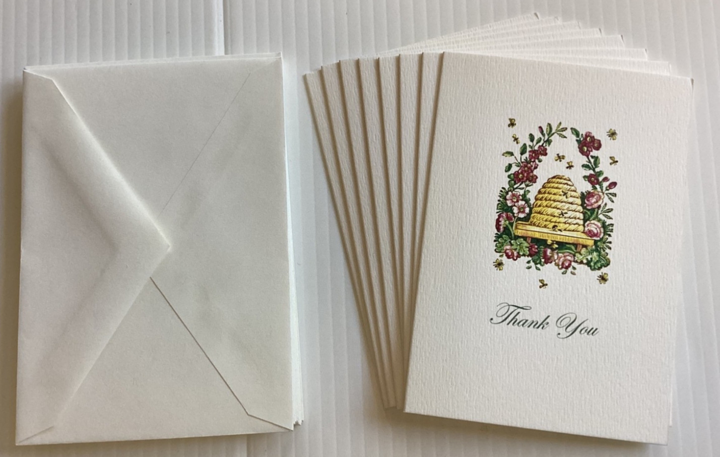 Graphique de France THANK YOU CARDS 8 Notes BEEHIVE BEES FLORAL Cream BLANK +ENV