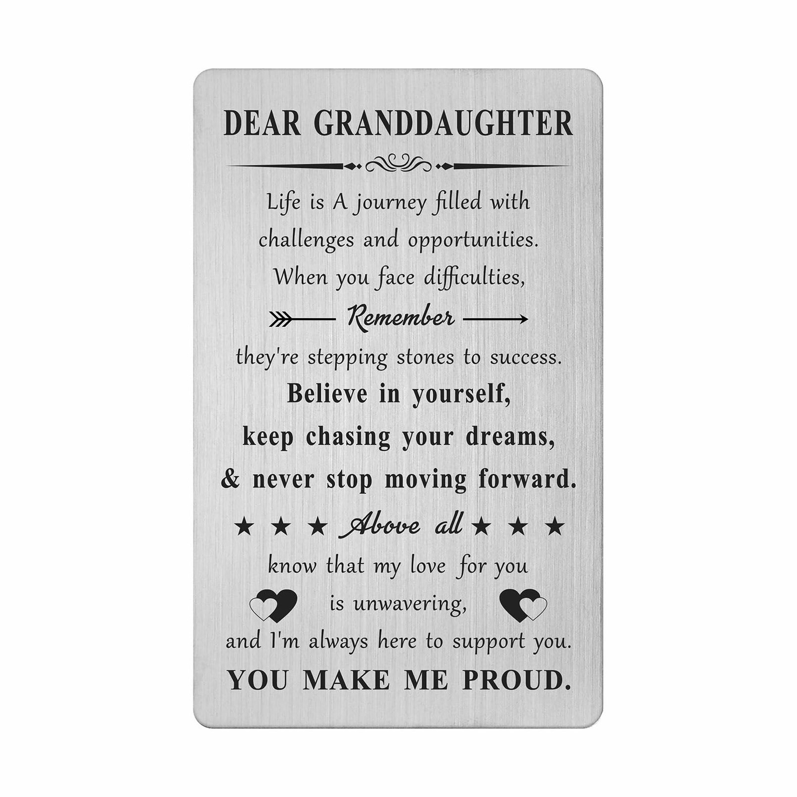 Gifts for Granddaughter – Engraved Metal Granddaughter Card – Granddaughters …