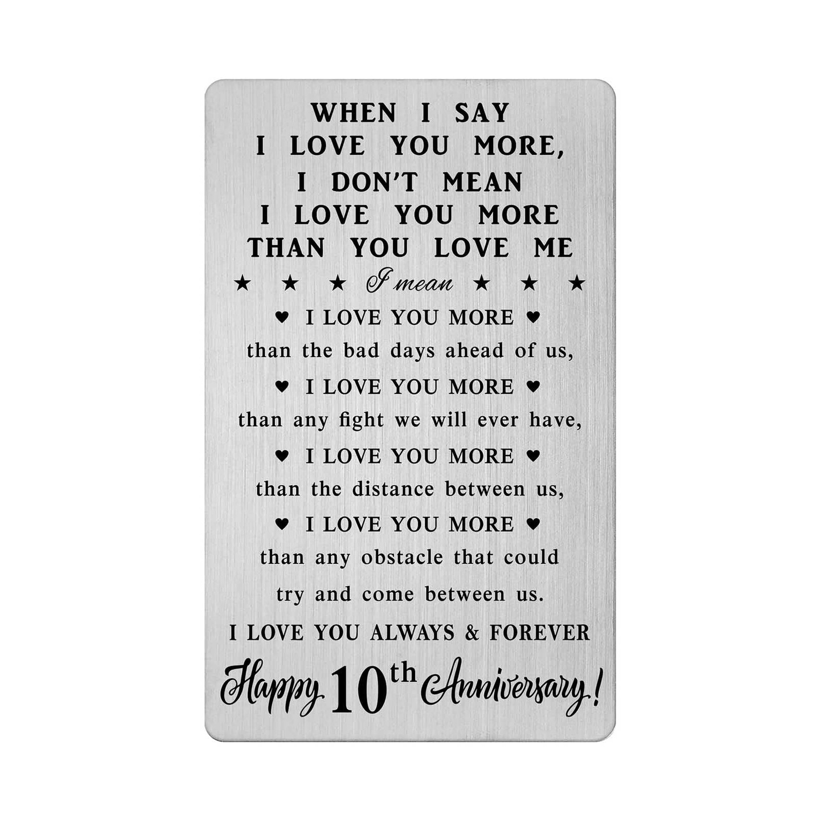10 Year Anniversary Gift For Wife, Keepsake Card, White