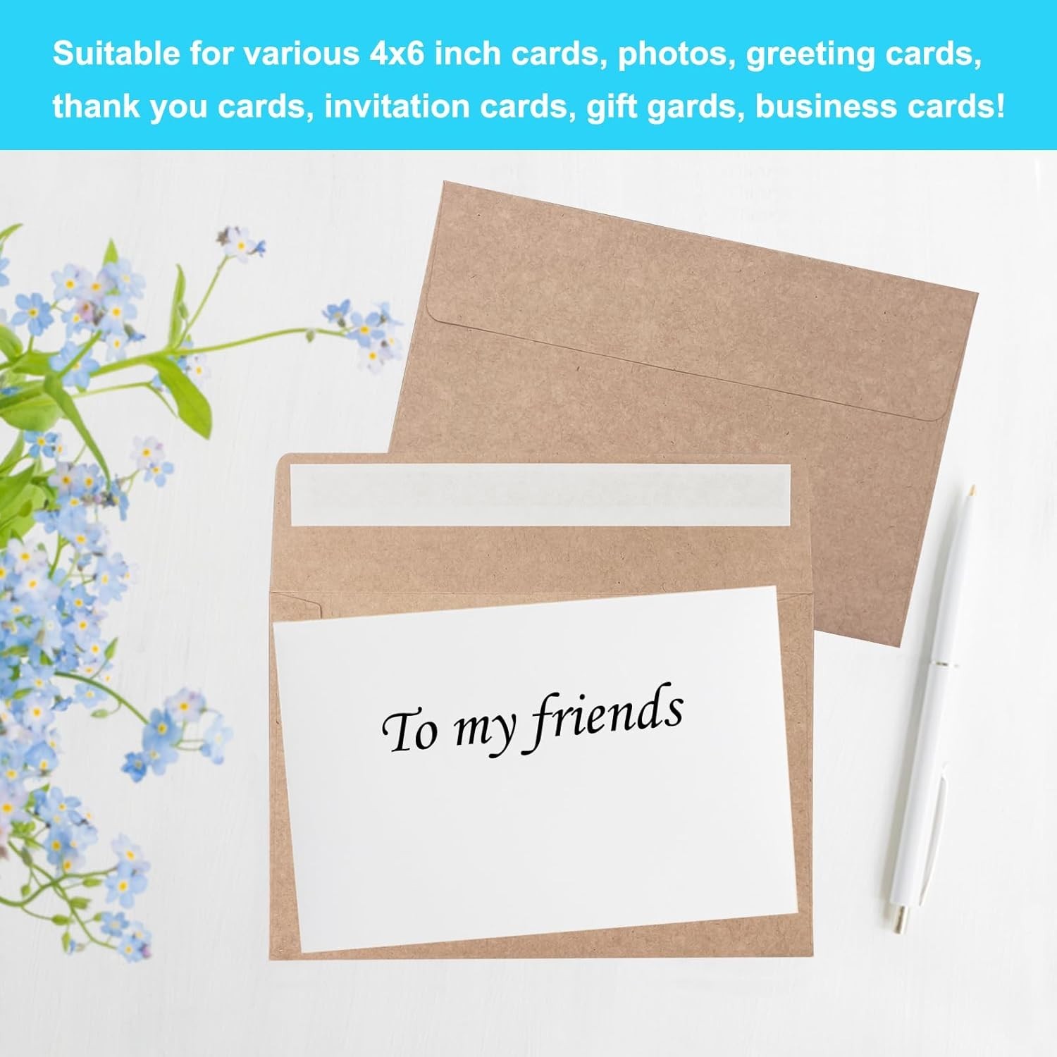 100 Pack 4×6 Envelopes for Invitations, Brown Kraft Envelopes, Self Seal A4 E…