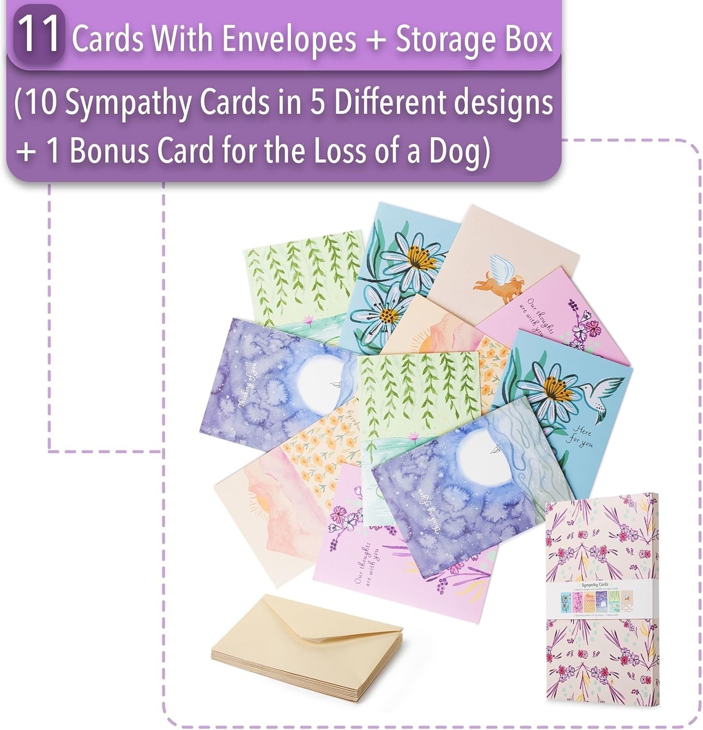 MPFY- Sympathy Cards Large 5″ X 7″, Pack of 11 with Envelopes, 6 Unique Designs,