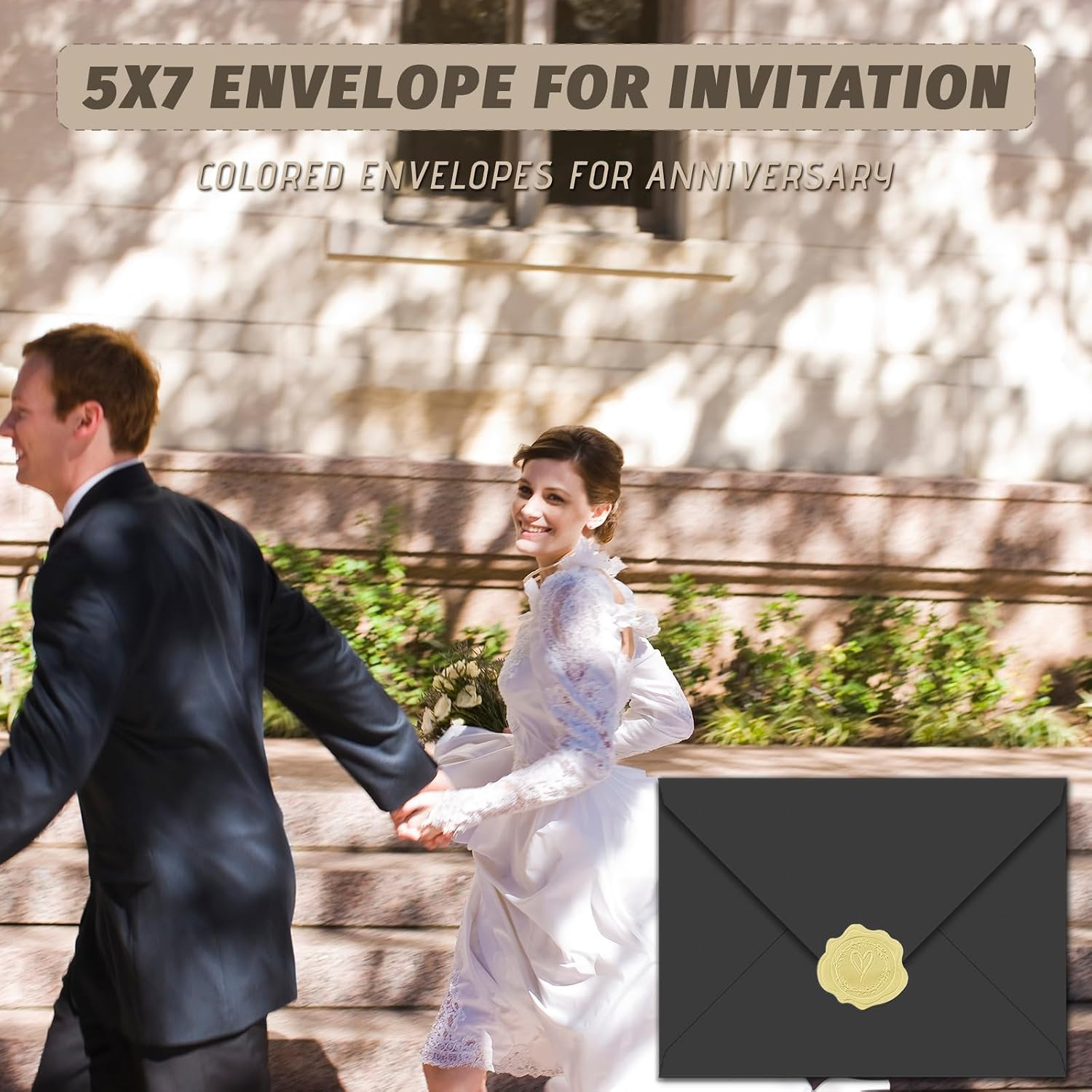 50 Pack 5X7 Envelopes with Golden Stickers A7 Envelope for Invitations,V Flap En
