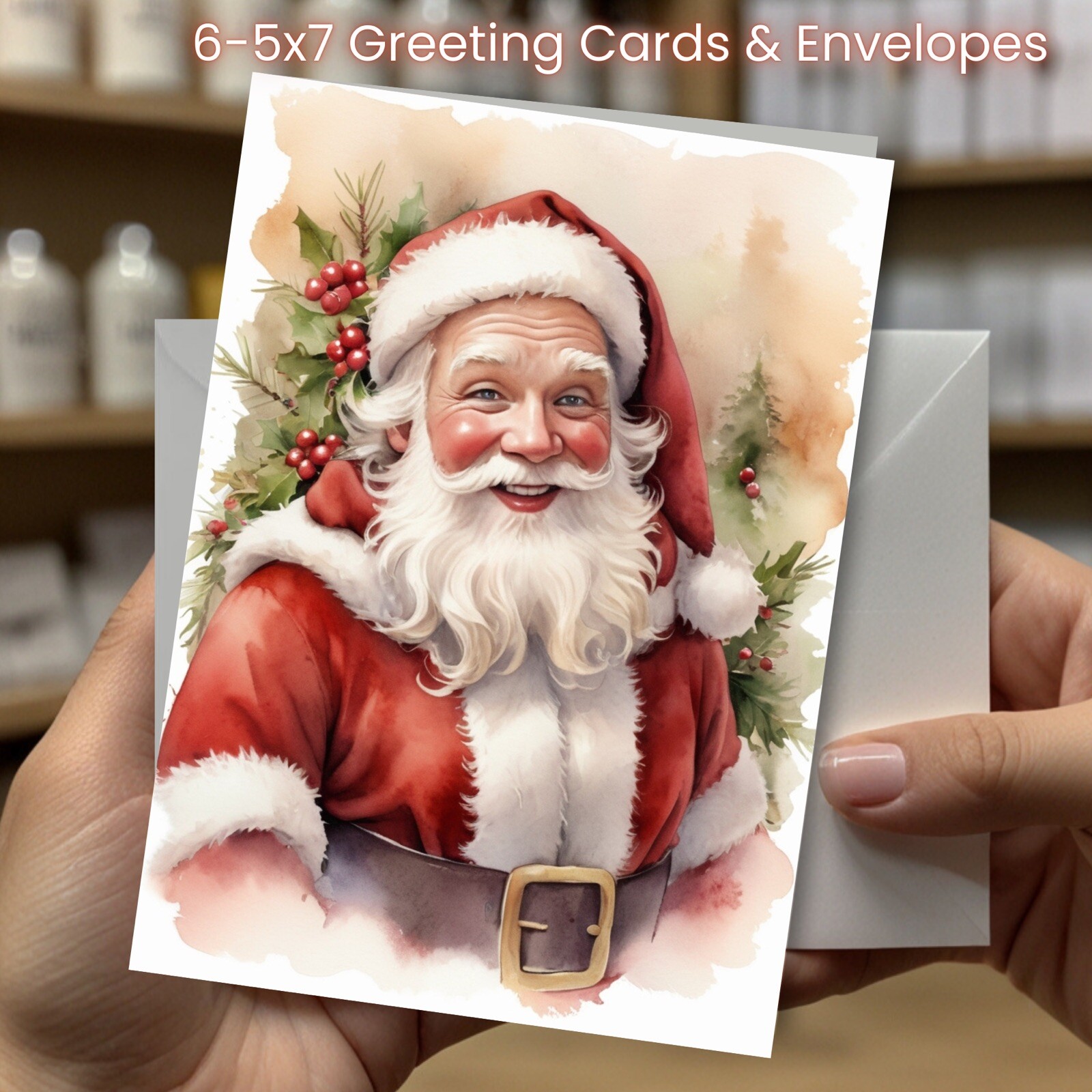 Christmas Greeting Cards w/ Envelope – Set of 6 -5×7 Cards & Envelopes #049