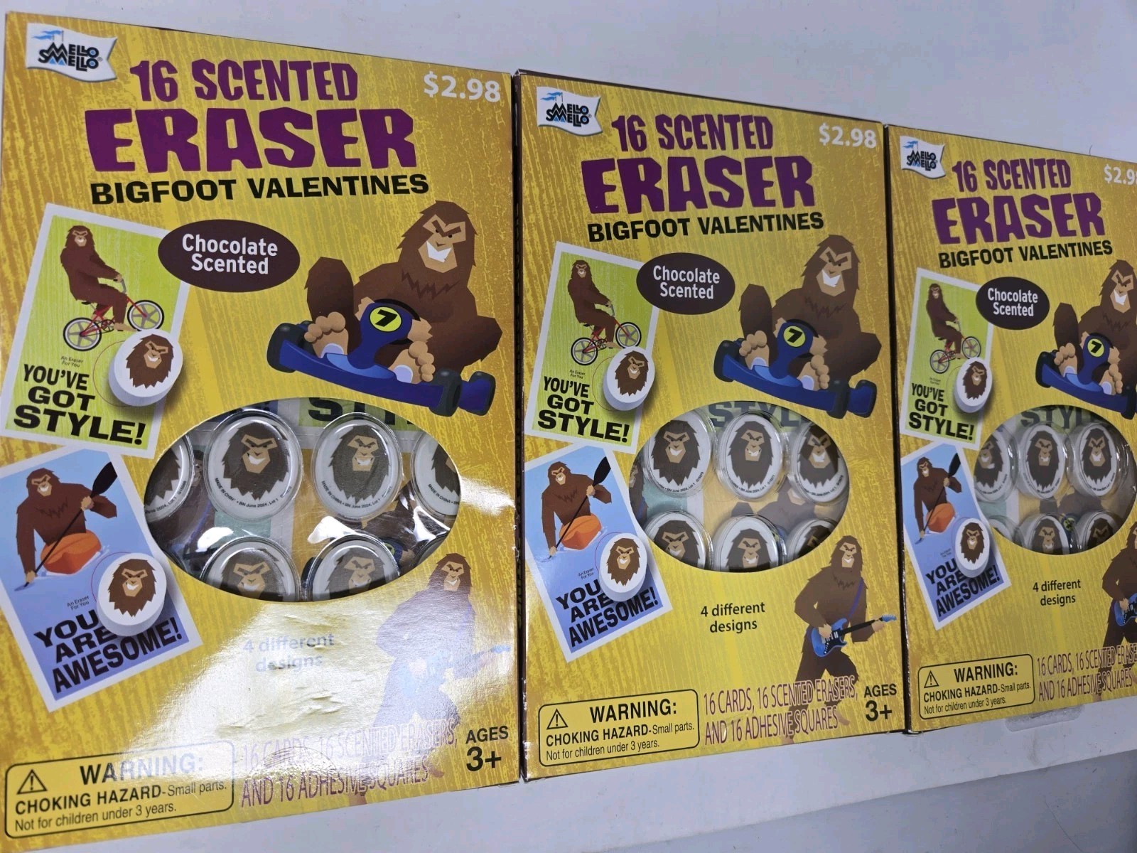 3PC Bigfoot Chocolate Scented Valentines Day Exchange Cards & Stickers 16 per Pk