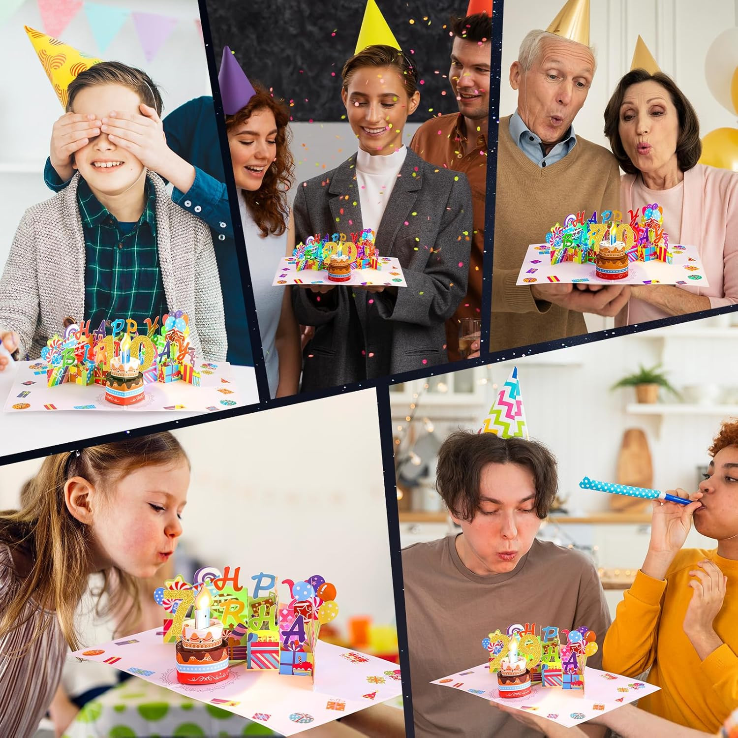 10TH Musical Birthday Popup Card, Blowable Colorful Light Candle 3D Cards