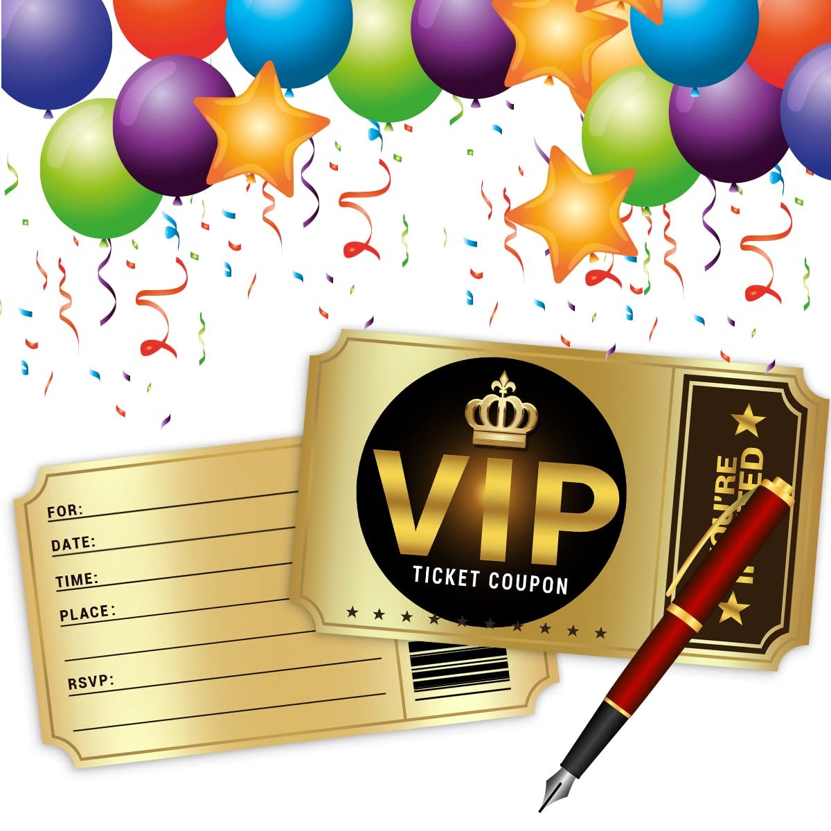 20 Double-Sided Design Birthday Party Invitations with Envelopes Movie VIP Party
