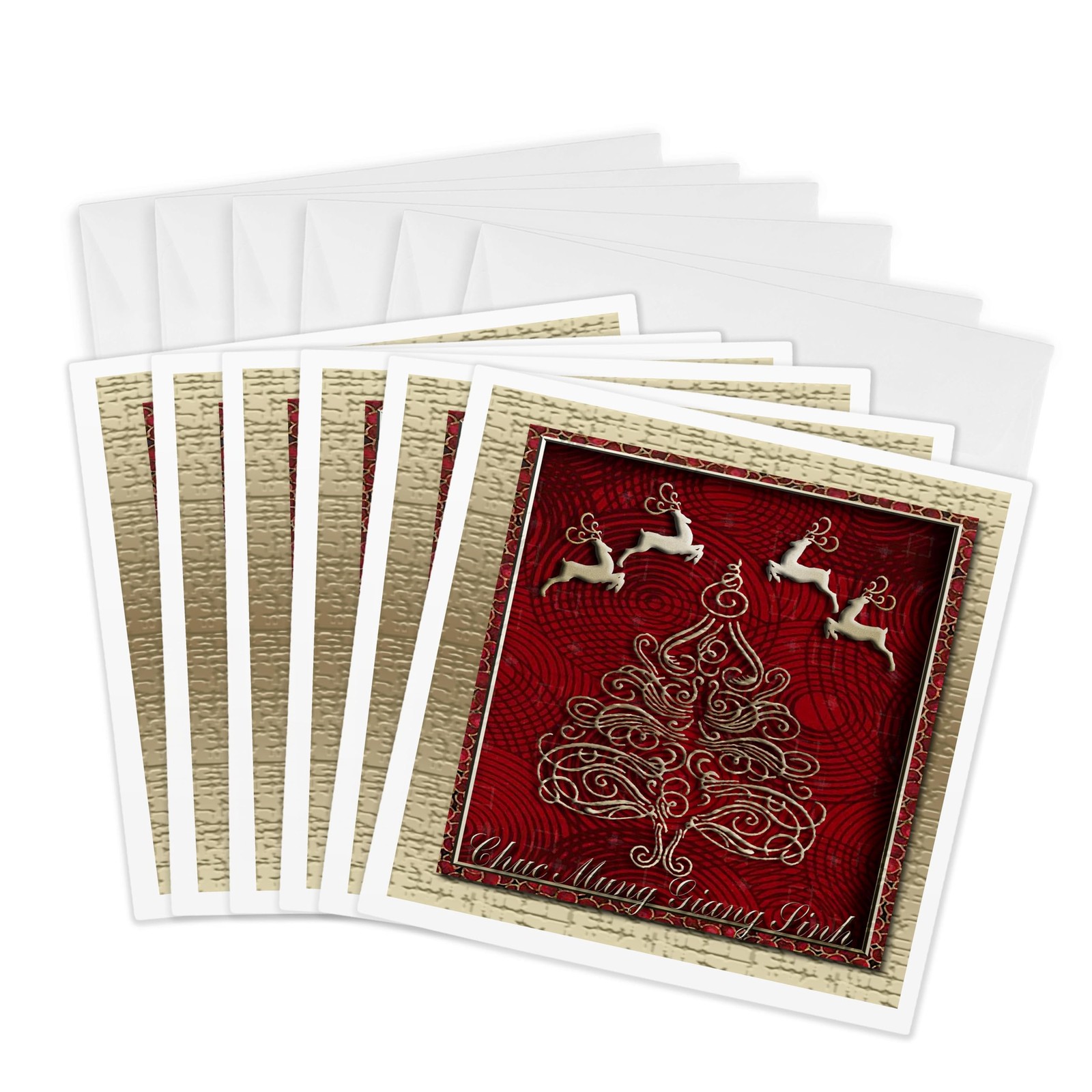3dRose Chuc Mung Giang Sinh Vietnamese Merry Christmas 6×6 Cards Set of 6