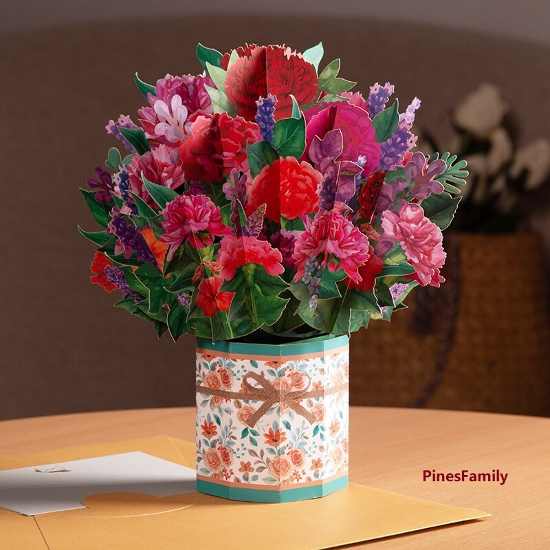 G05-Pop Up Carnation Flower Greeting Cards|Valentine’s day, Birthday, mother