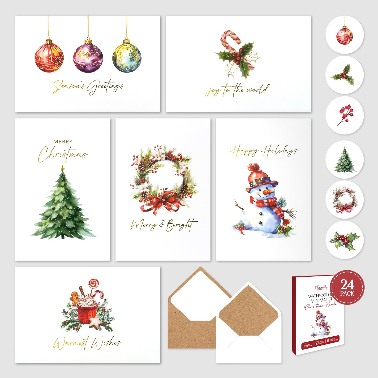 Decorably 24 Pack Gold Foiled 6x4in Small, Multicolor with Metallic