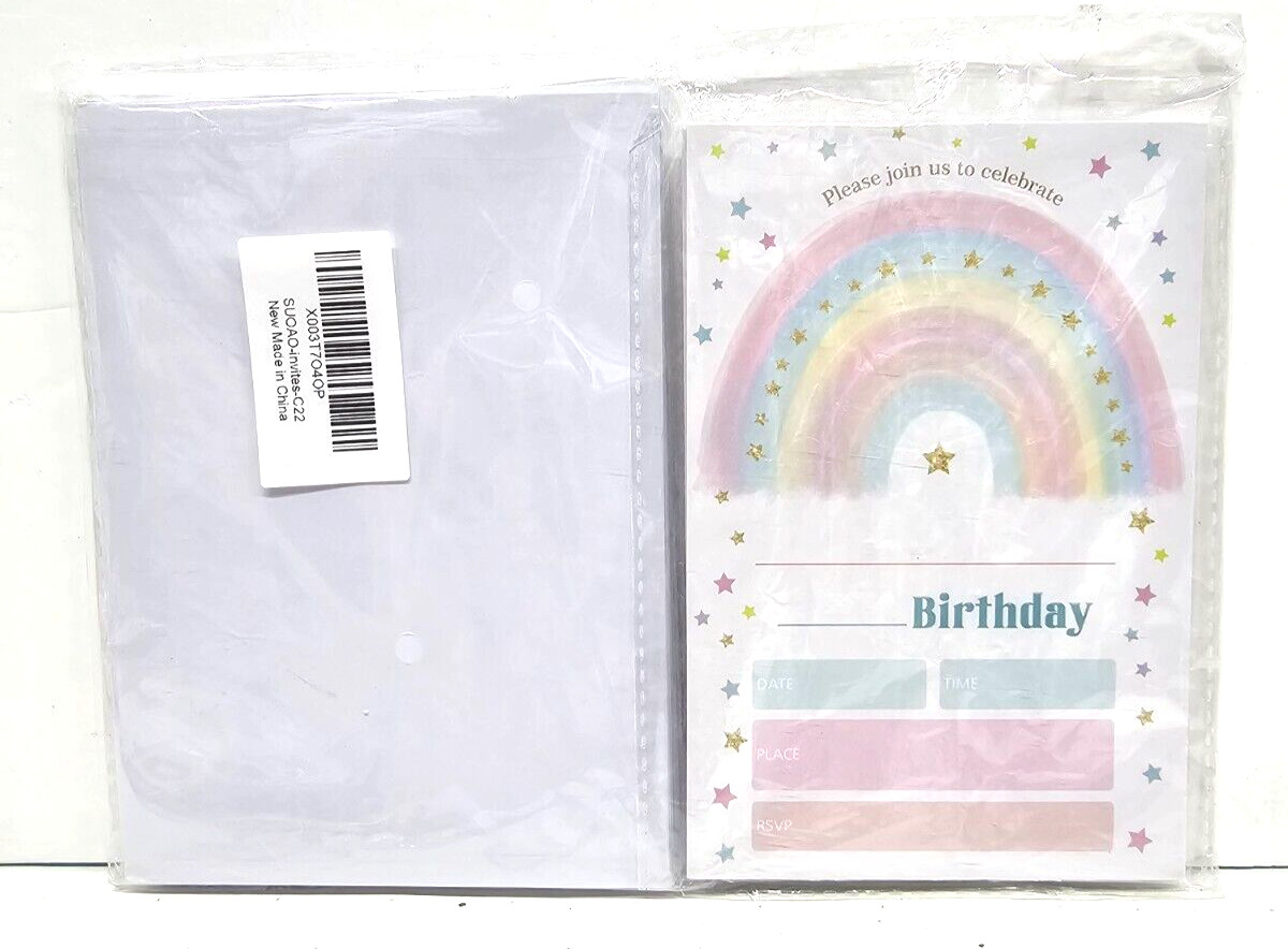 Rainbow Birthday Invitations, Colorful Pastel Party Invite Cards for Kids