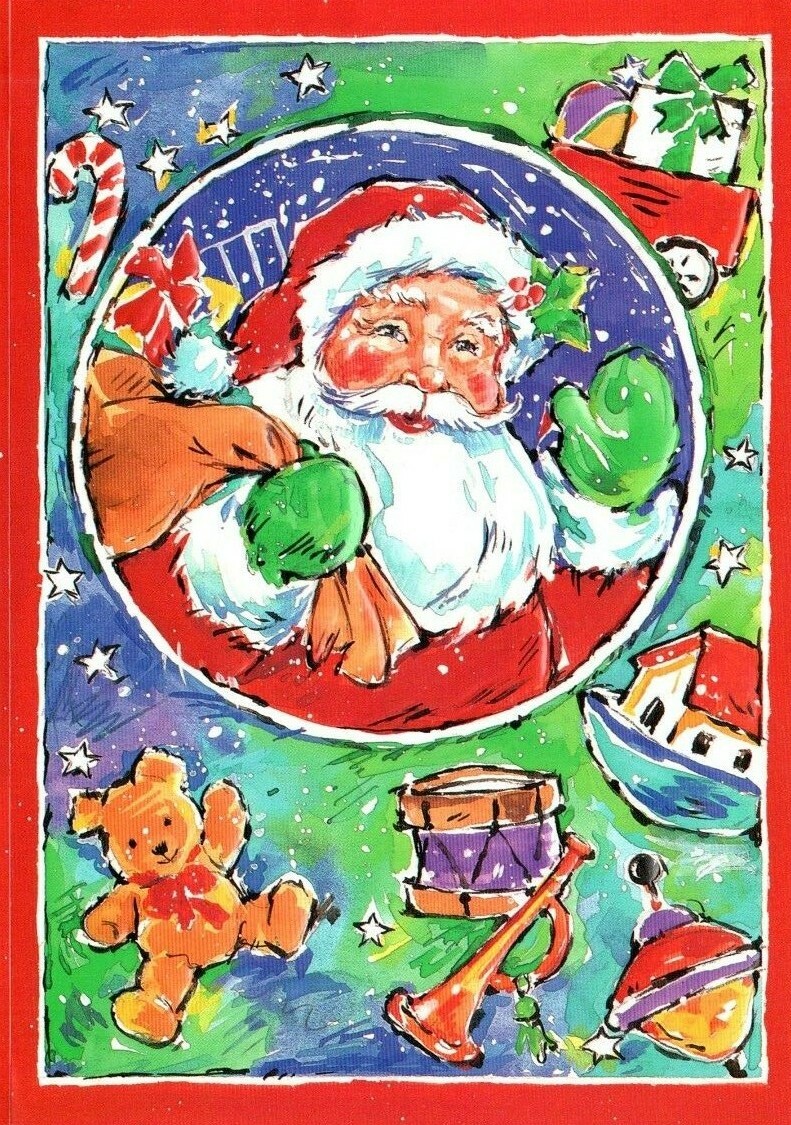 SANTA CLAUS TOYS Fantus Christmas Greeting Card w/ Envelope Embossed New MG81