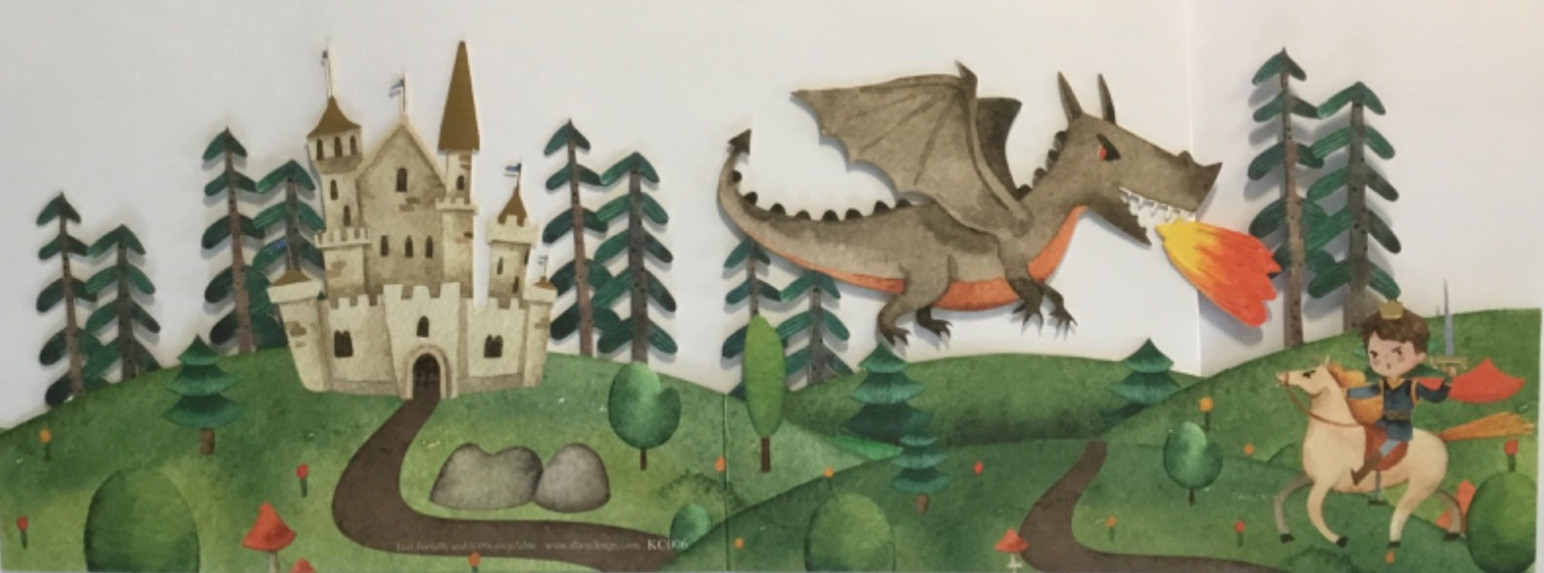 Alljoy Design – Blank- Die Cut Card of A Dragon, Castle, and Prince