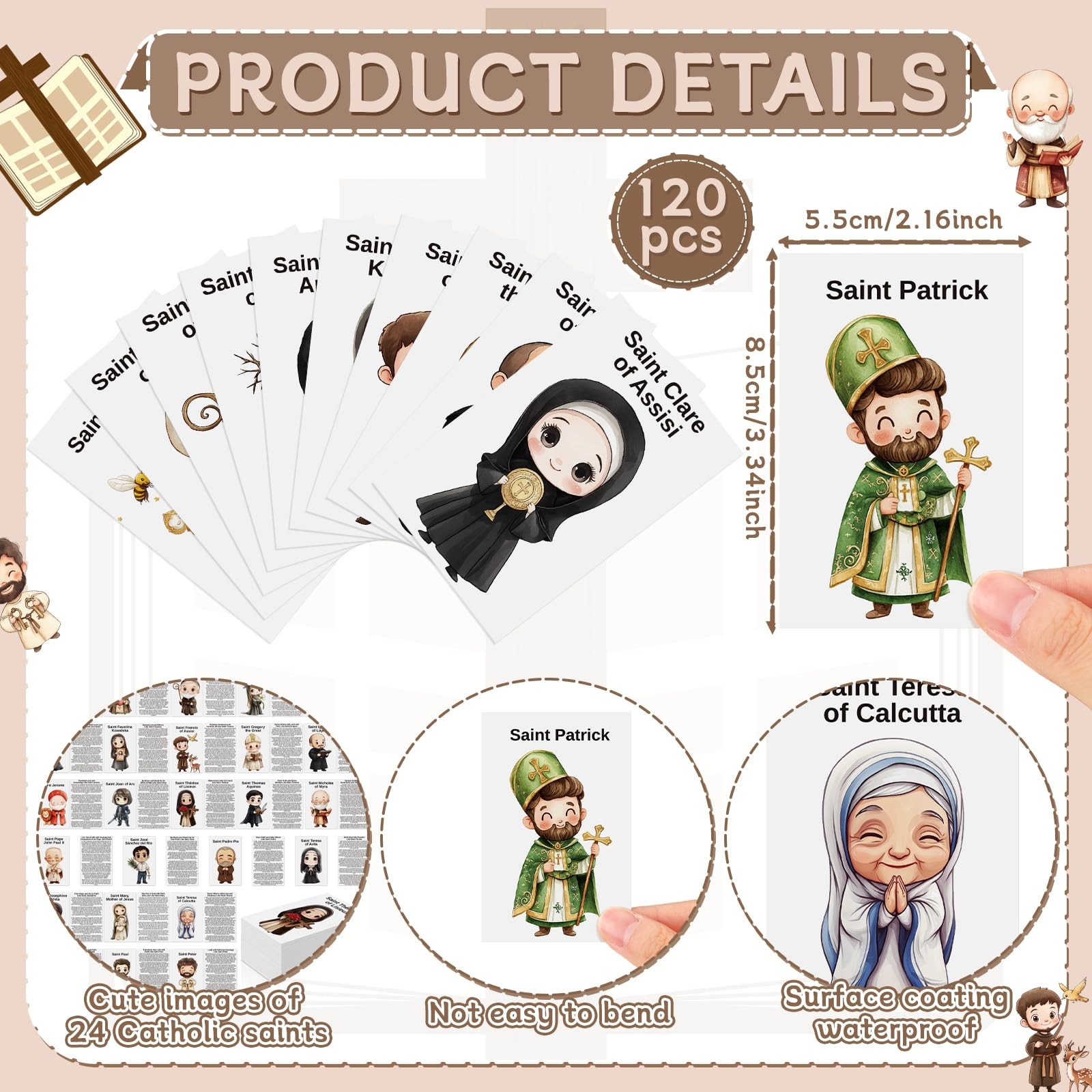 Catholic Prayer Cards 120 Pcs Saint Stories Bookmark Religious Education Activit