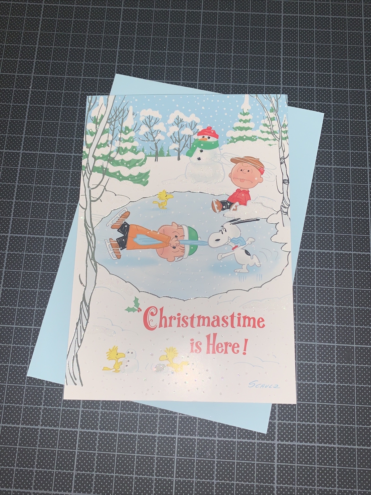 Hallmark Peanuts Snoopy Christmastime Card: Skating Bring Joy Goes Round & Round