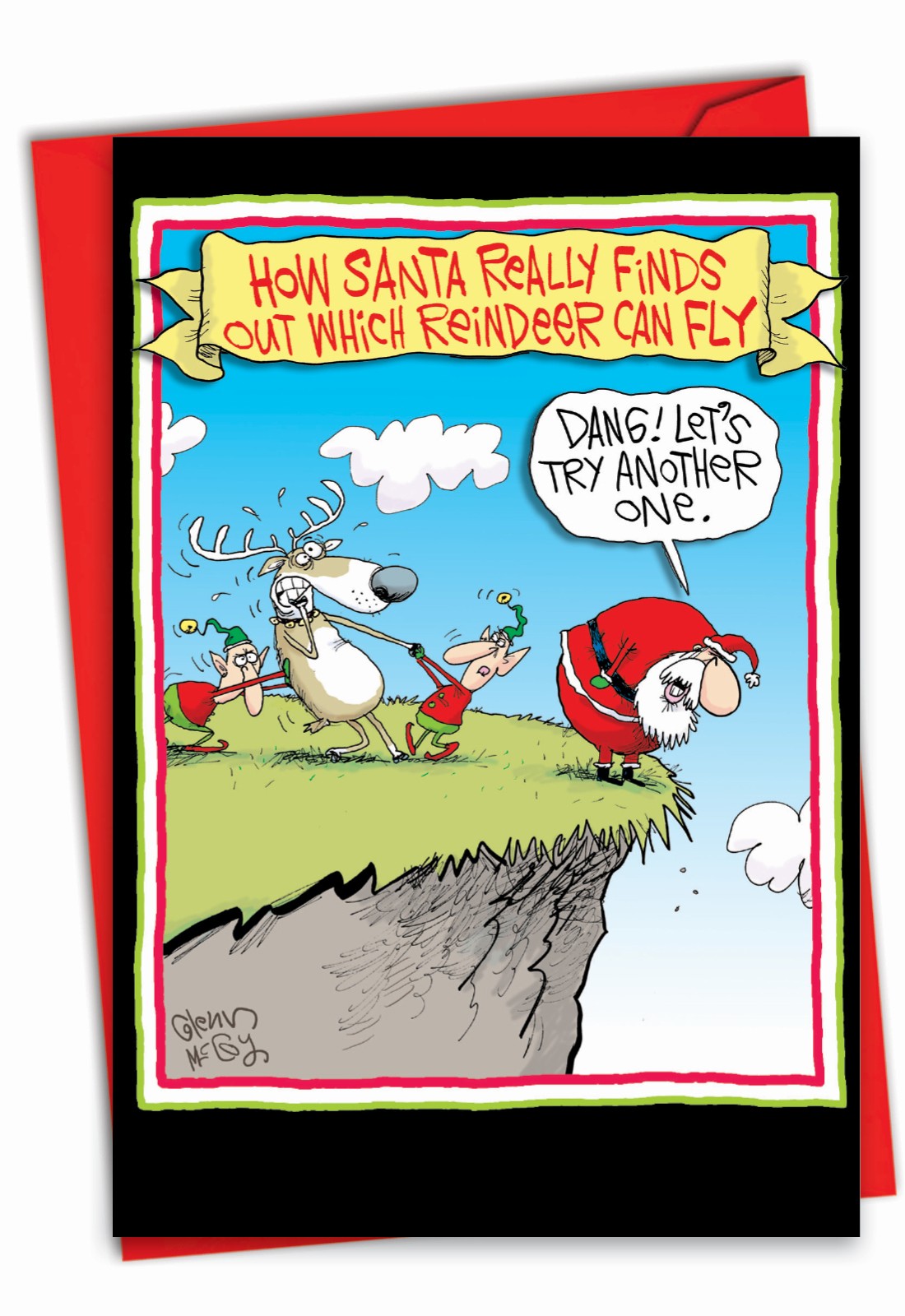 (1 Card) Reindeer Can Fly – Funny Merry Christmas Greeting Card – NobleWorks