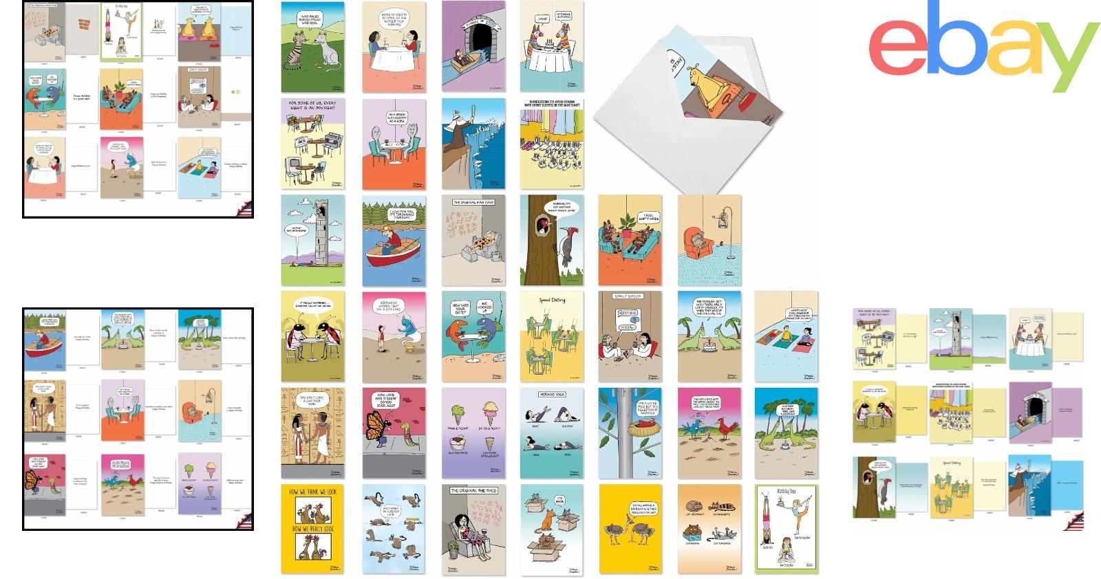 Bulk Box of 36 Birthday Greeting Cards, Cartoon Designs with Envelopes Included