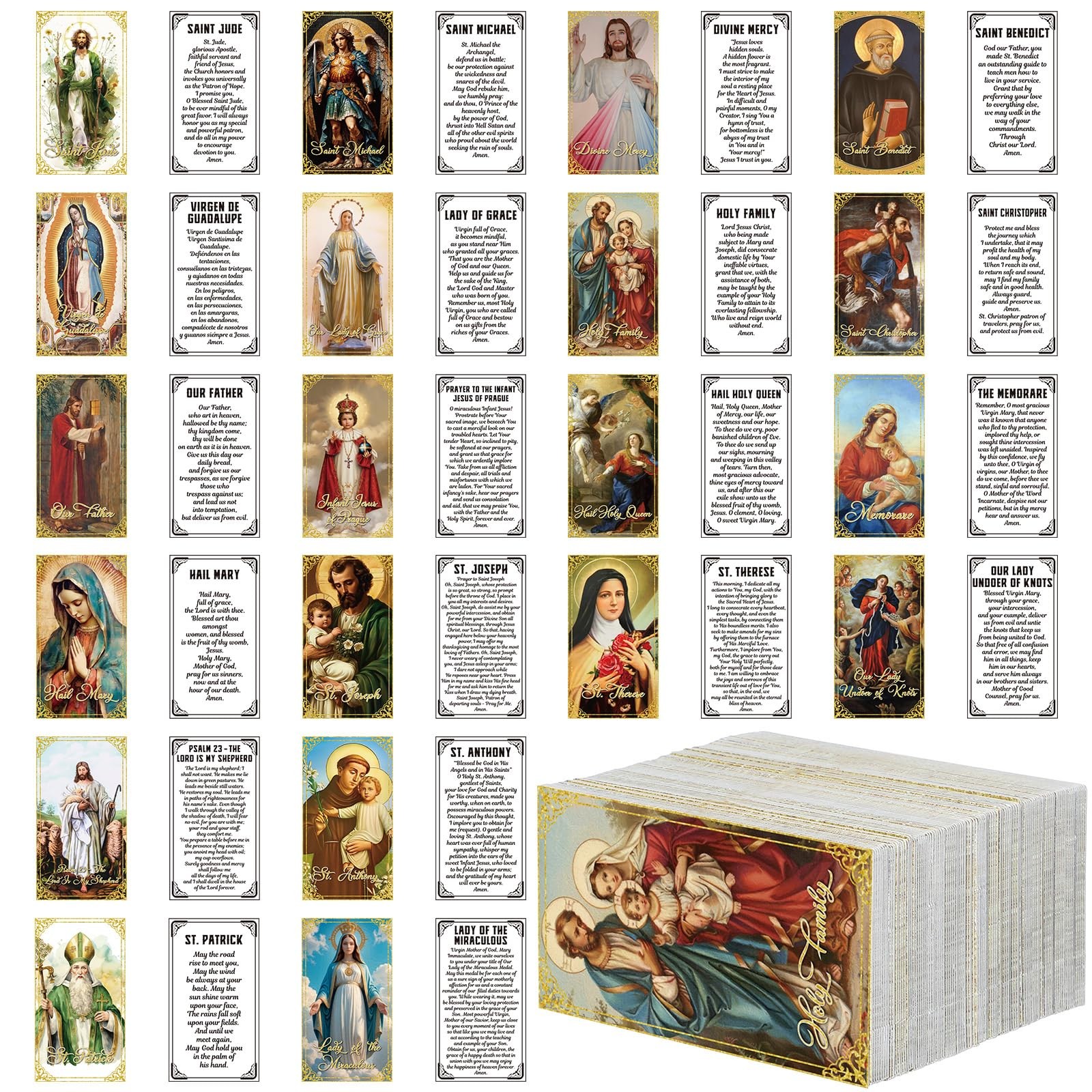 Skyygemm 240 Pcs Catholic Saint Prayer 3.55 inches x 2 inches, Multicolor
