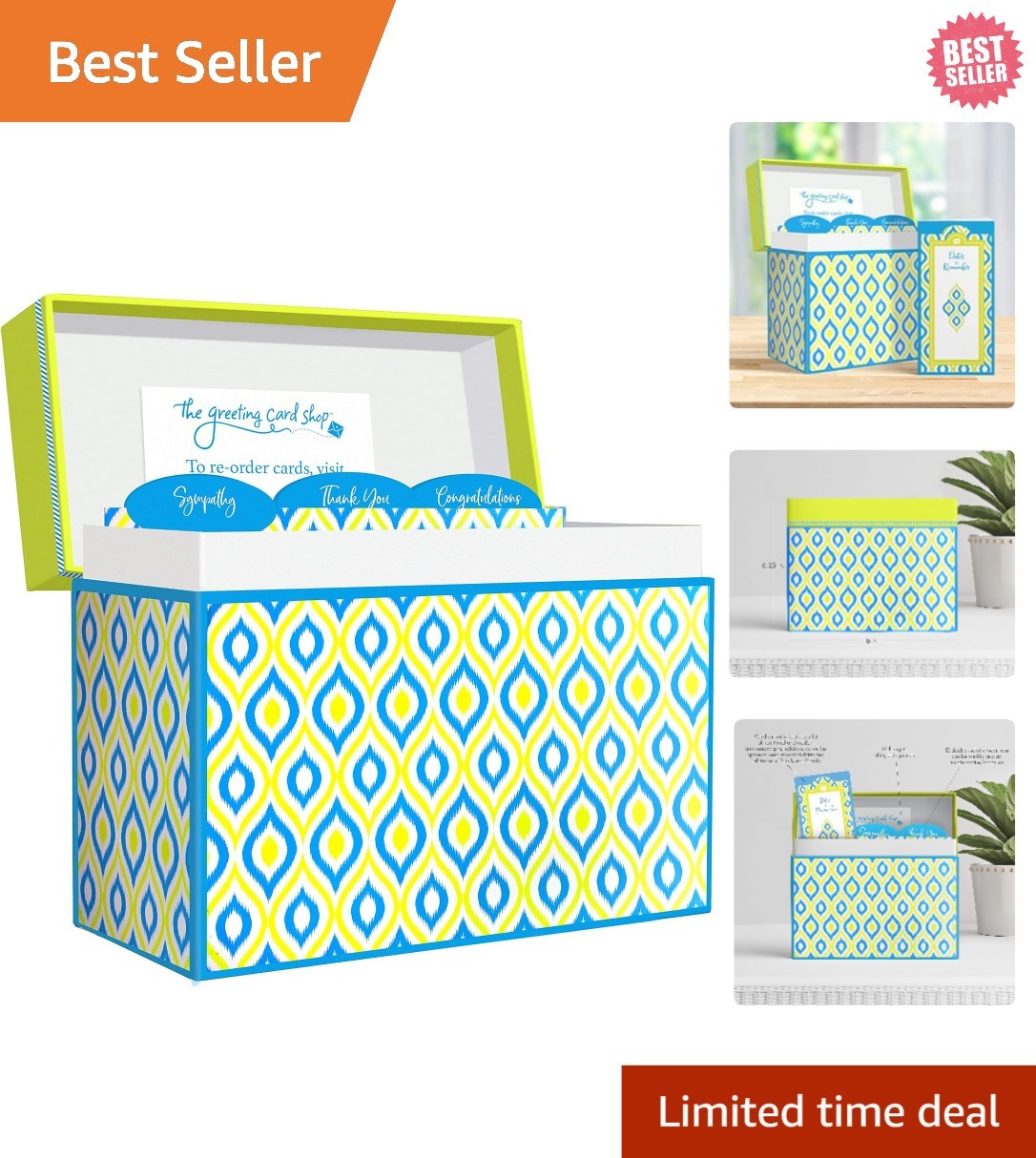 Greeting Card Organizer with Reversible Dividers – Peacock Theme, Holds 40 Cards