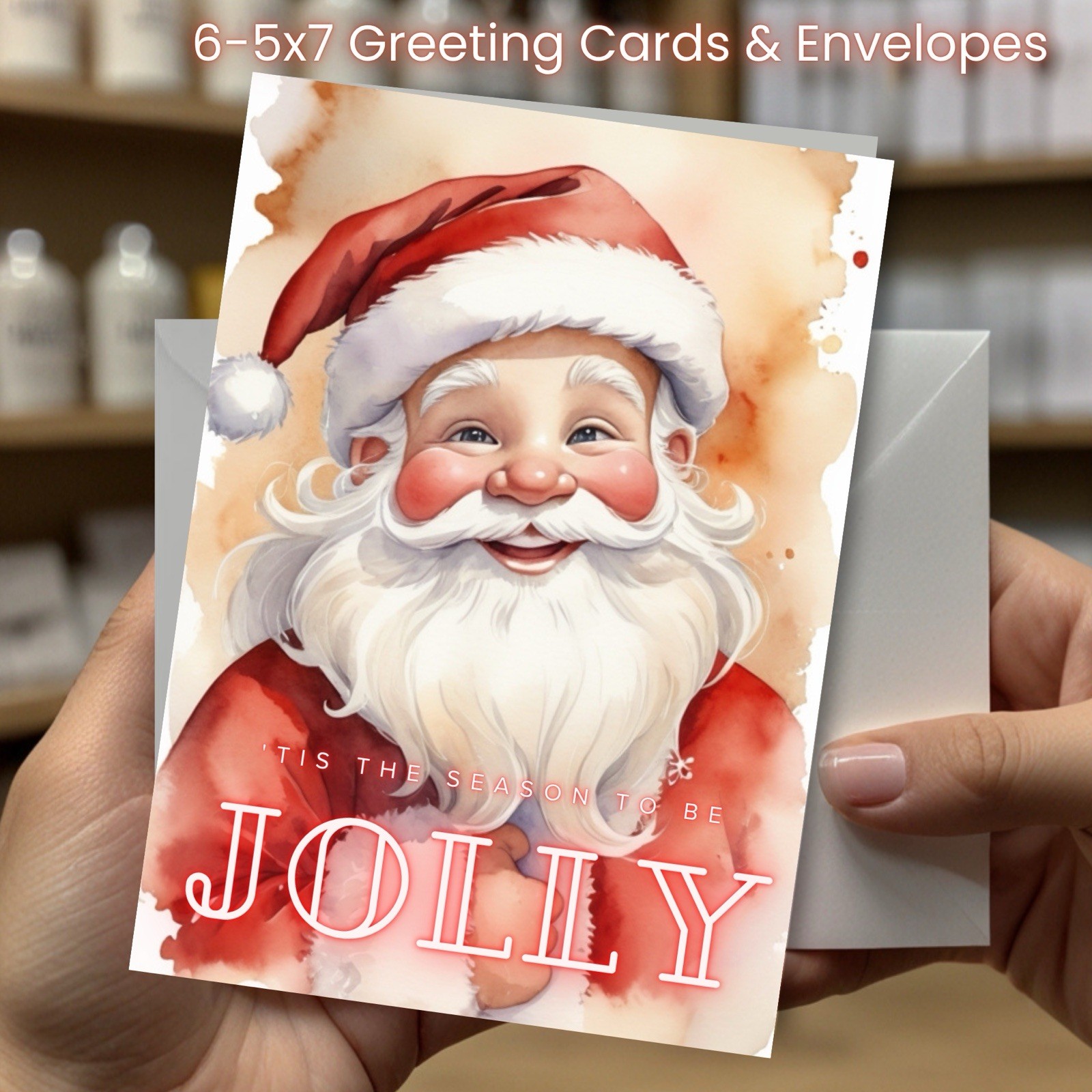 Christmas Greeting Cards w/ Envelope – Set of 6 -5×7 Cards & Envelopes L#079