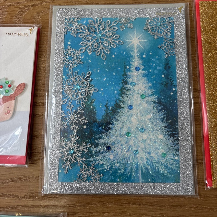 Lot of 9 PAPYRUS Christmas Cards Assorted w/DISNEY Glitter Foil Envelopes NEW