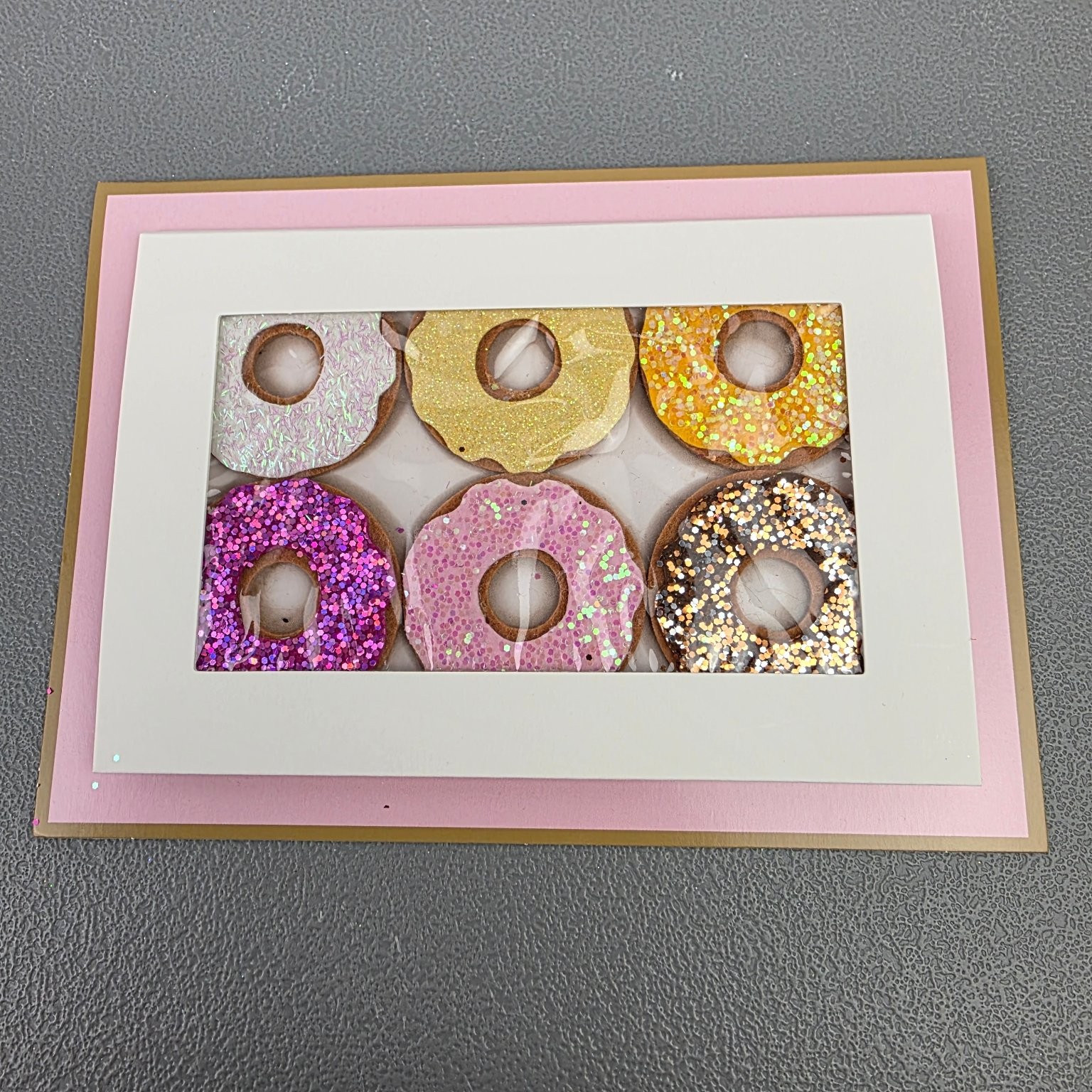 Burgoyne Birthday Greeting Card Folded Donuts Glitter 7×5 in Envelope