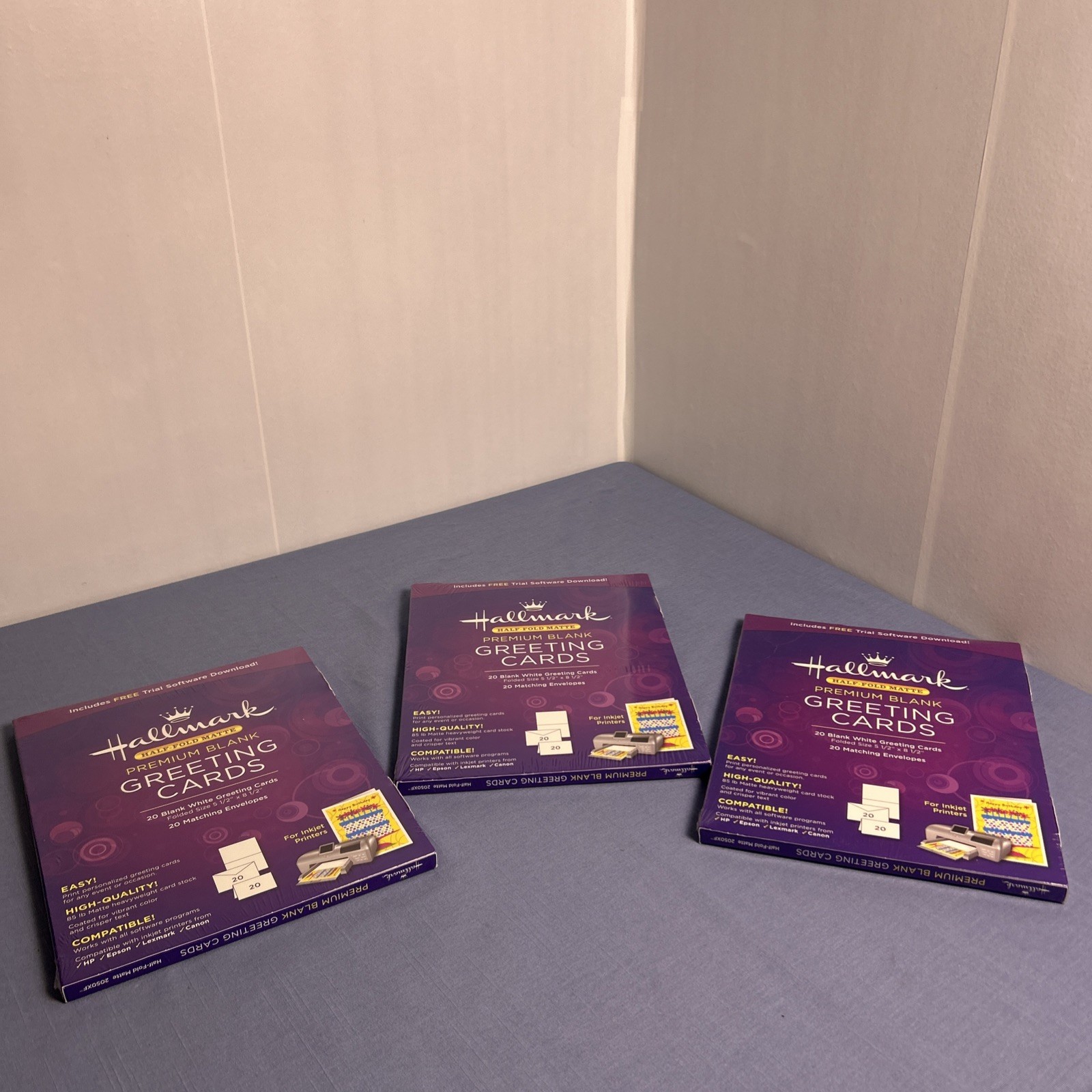 Hallmark Half-Fold Matte Premium Blank Greeting Cards w/ Envelopes 20 Pack NEW +