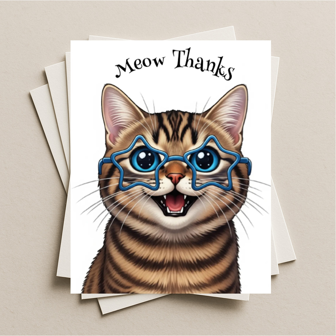 Thank you card brown tabby cat blank greeting card, note or gift card, kitten