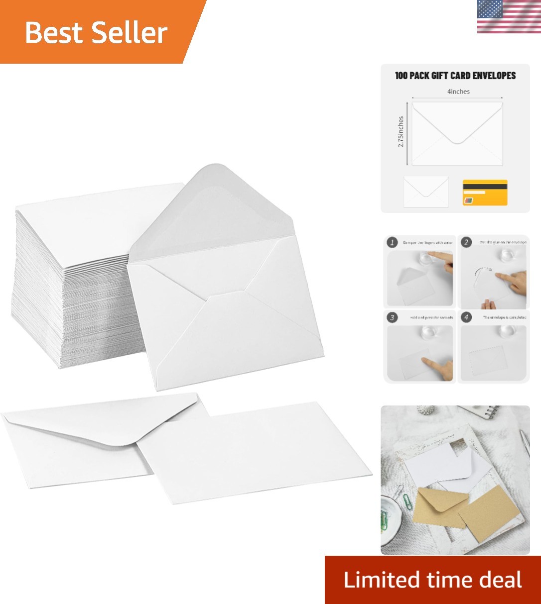 100 Pack Gift Card Envelopes 4 x 2.75″ Mini Envelopes 120GSM Small Paper Busi…