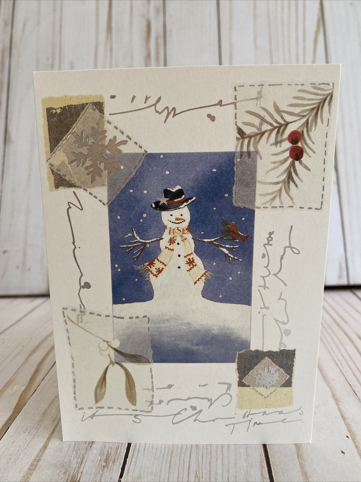 Rustic Country Snowman Silver Foil Accents Warm Thoughts Of You Christmas Card