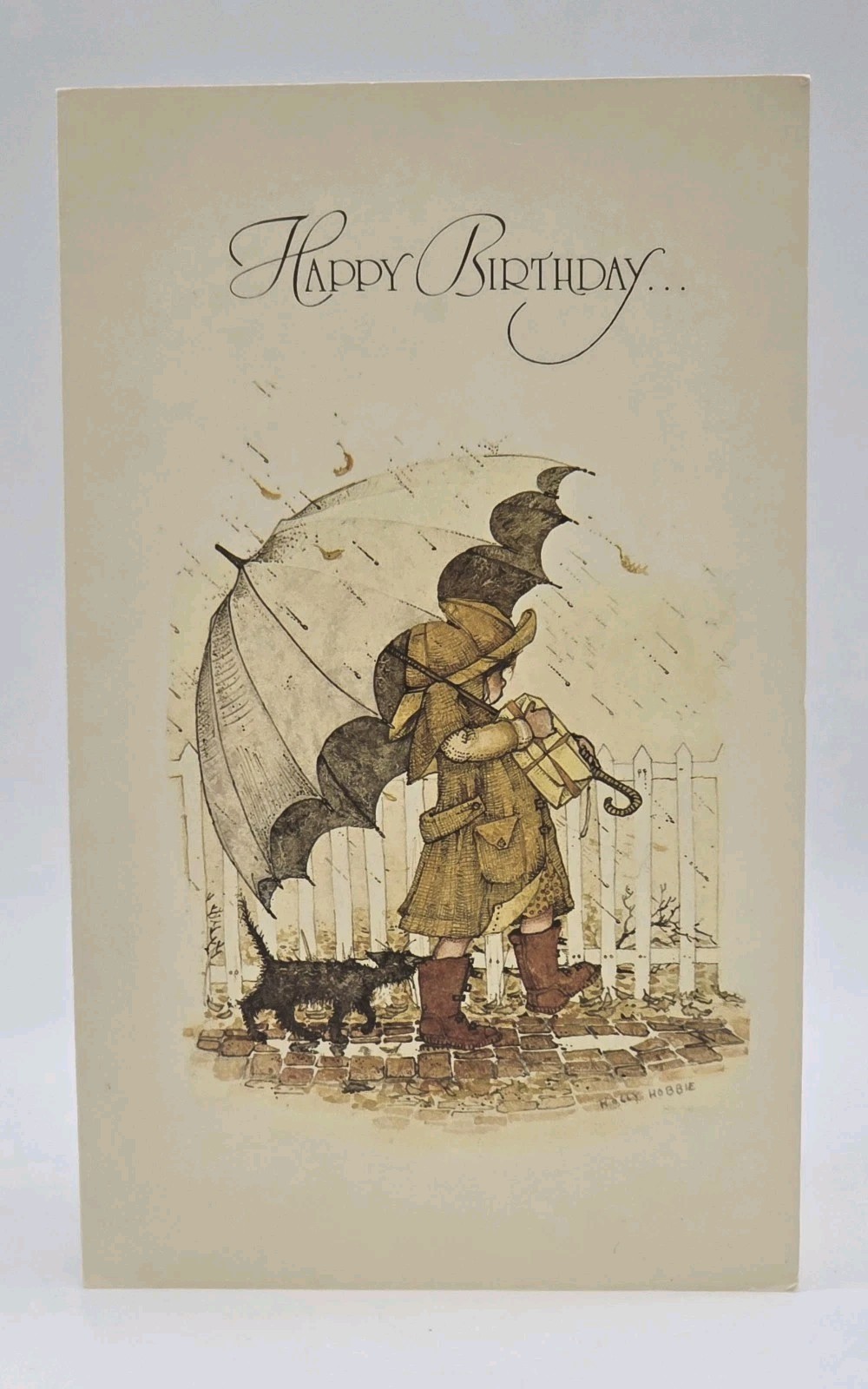 1974 Holly Hobbie Birthday Child Huge Umbrella Cat American Greetings Card