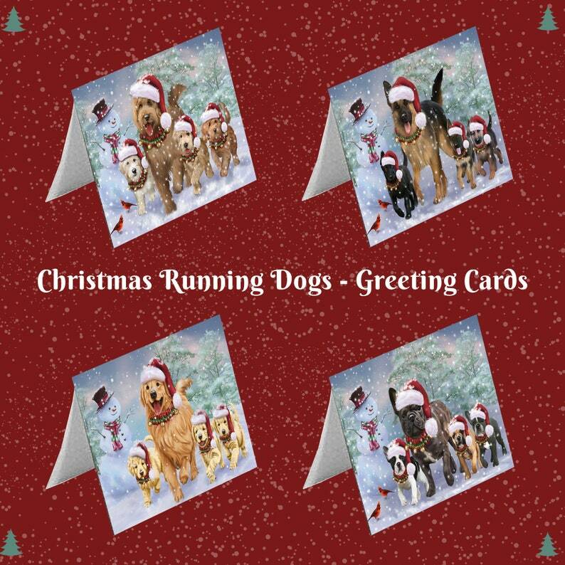 Christmas Running Dogs Cats Holiday Family Friends Greeting Invitation Card