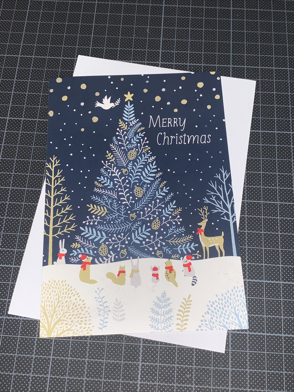 Hallmark Christmas Card: Woodland Kingdom White Dove Snow Tree Blessed Beautiful