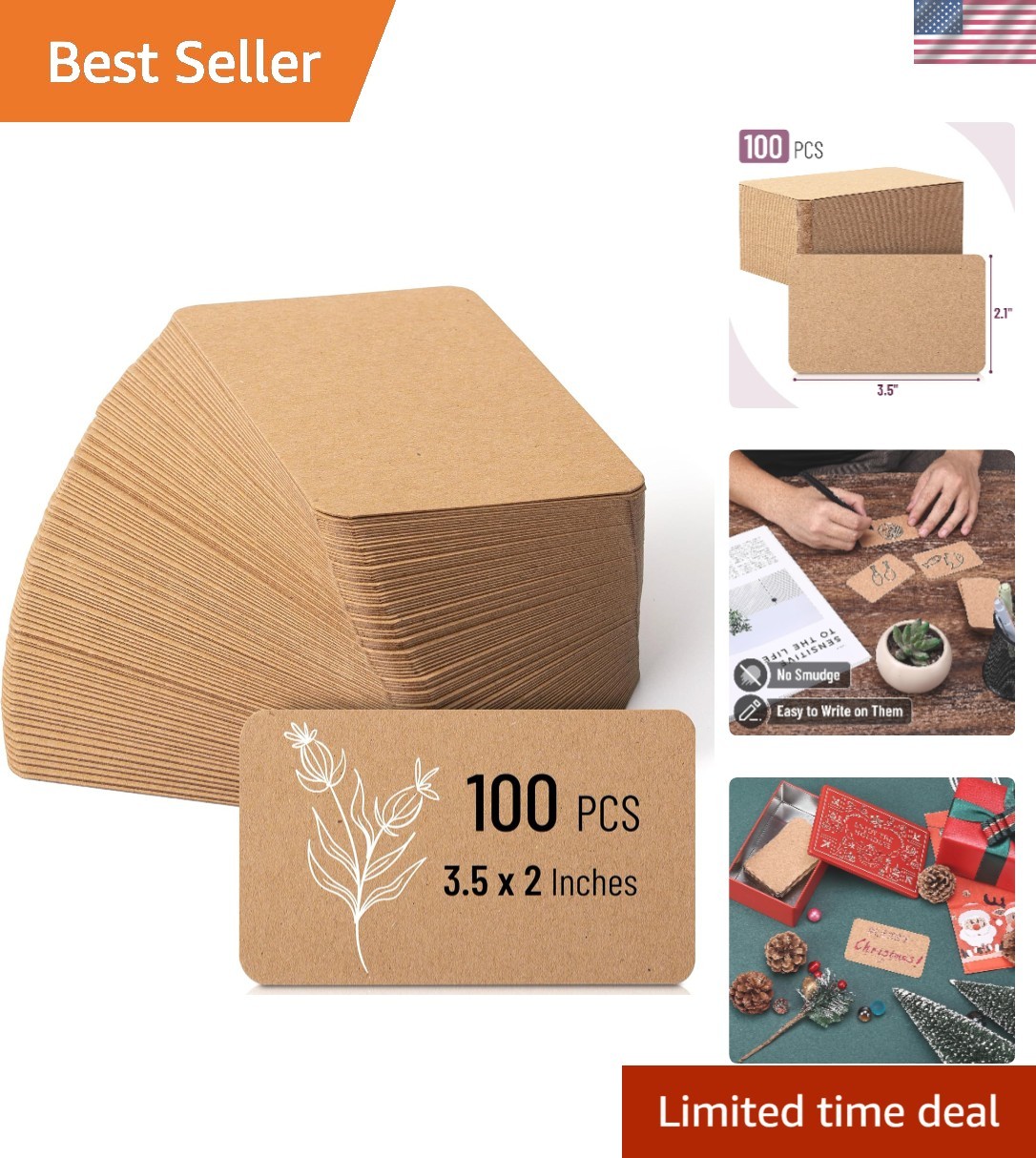 Versatile Blank Kraft Note Cards, 3.5”x2.1”, 100 Cards for Creative Projects