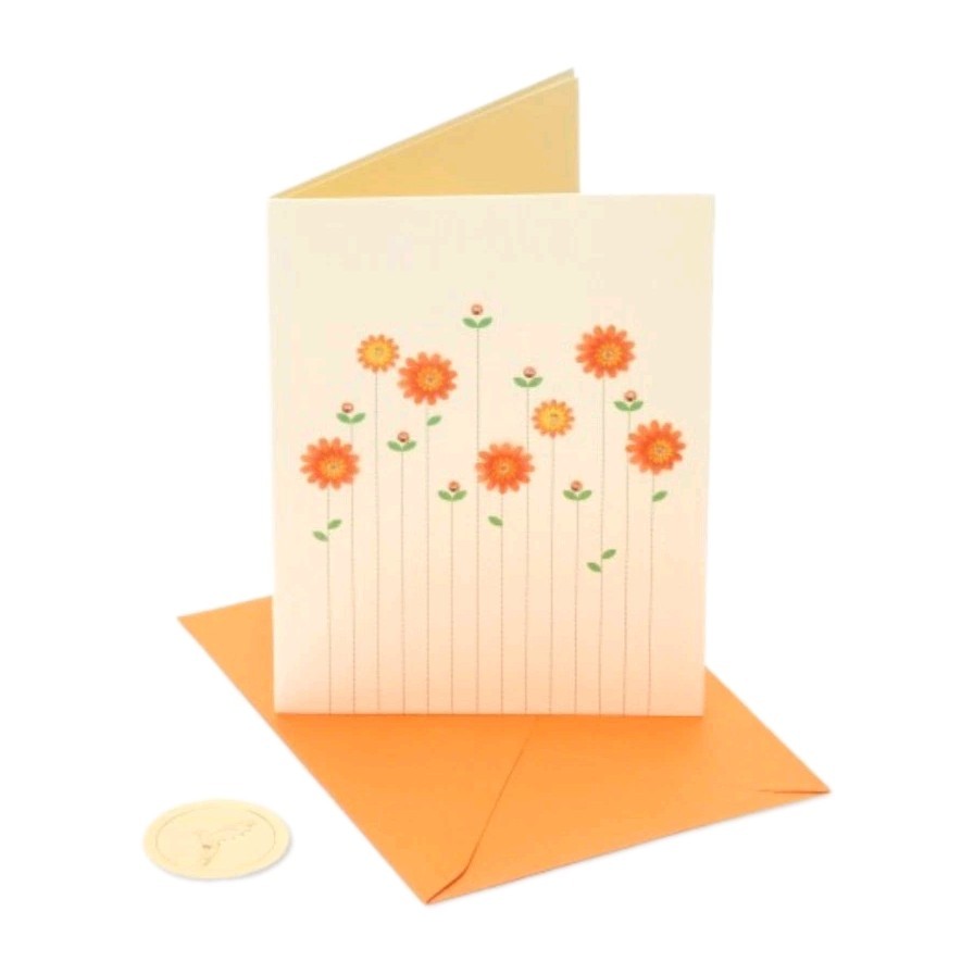 Papyrus Blank Card With Flowers Thinking Of You, Thank You. Multipurpose