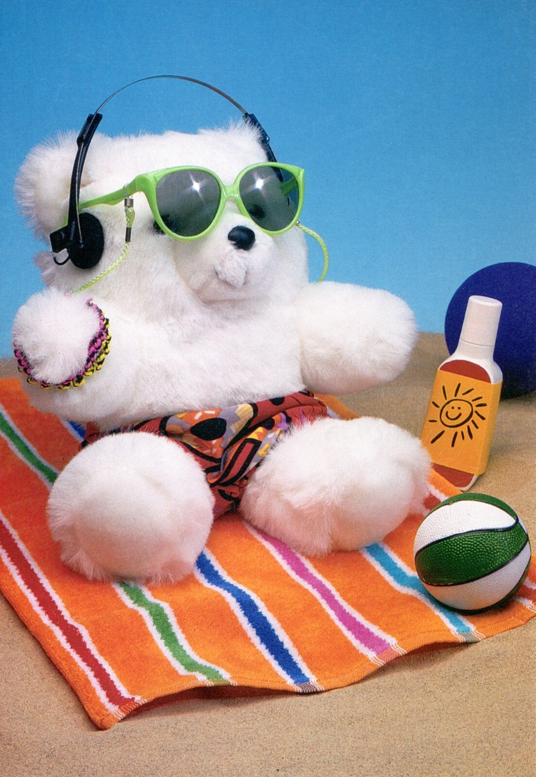 Funny BIRTHDAY Card, Teddy Bear Beach Party Sunglasses by Olympicard + Envelope