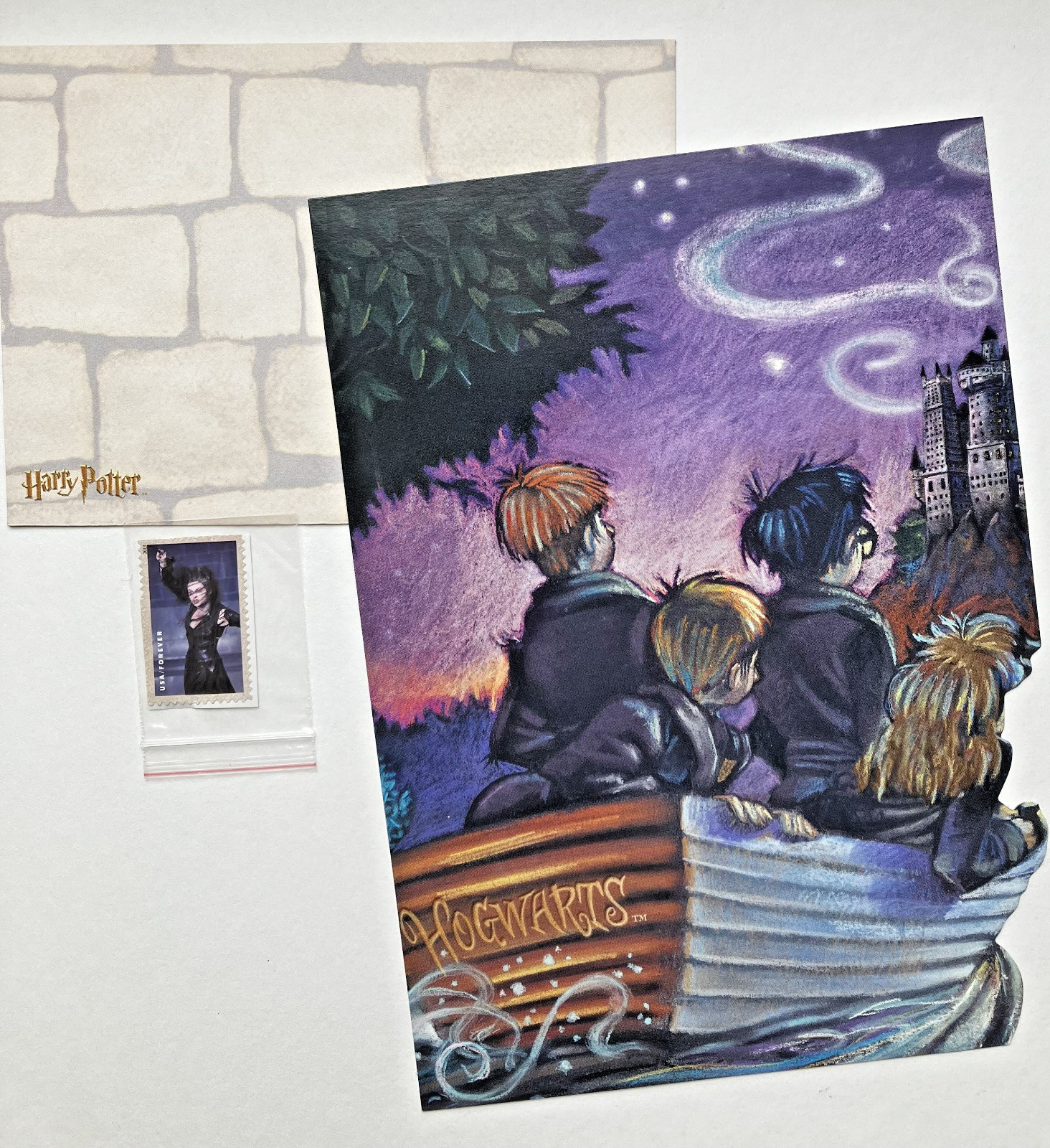 Journey to Hogwarts – Die-Cut Lined Notecard Envelope & USPS Stamp Set VINTAGE