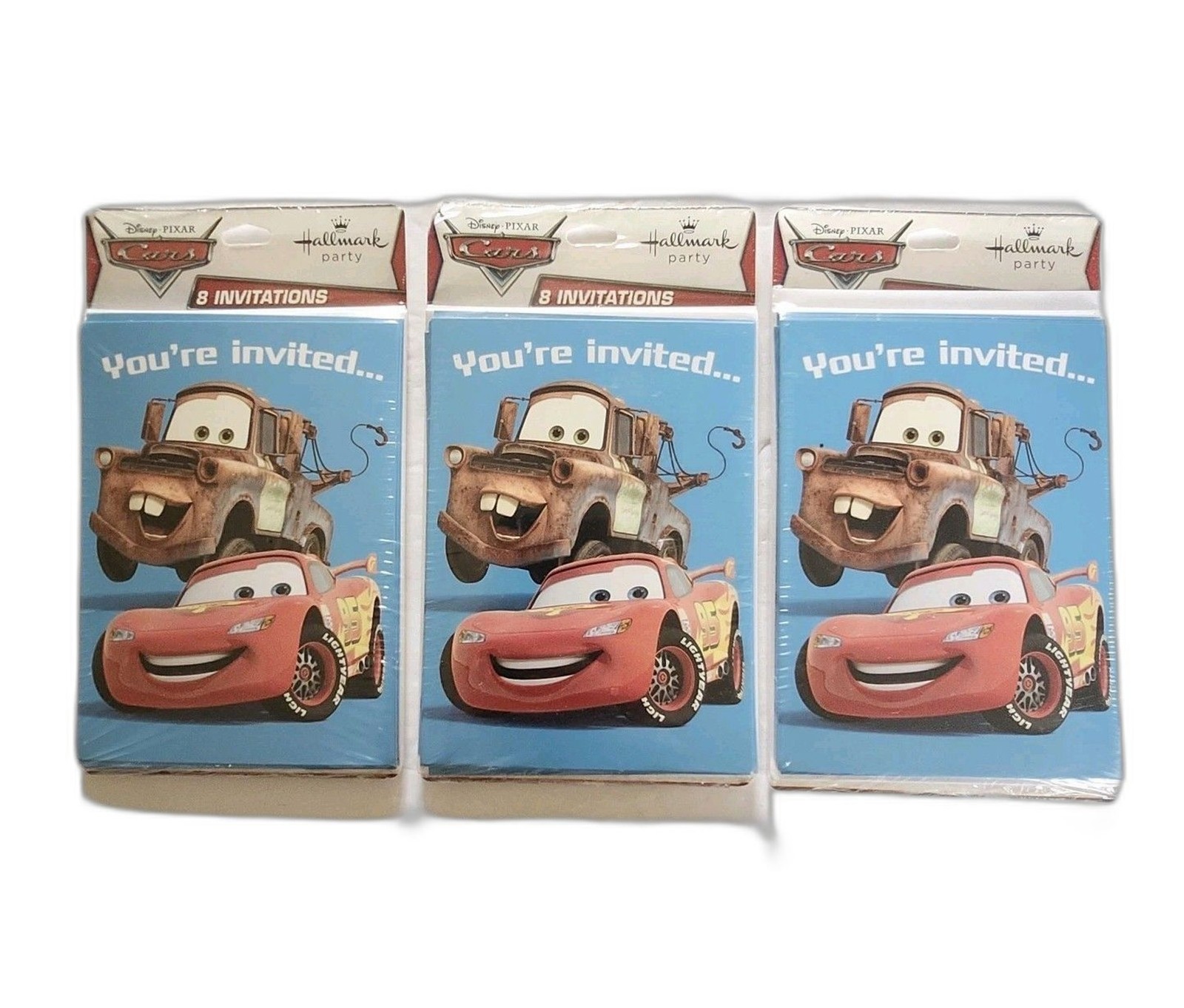 3 Packs/ 24 Total Party Invitations DISNEY PIXAR CARS 8 Cards Hallmark