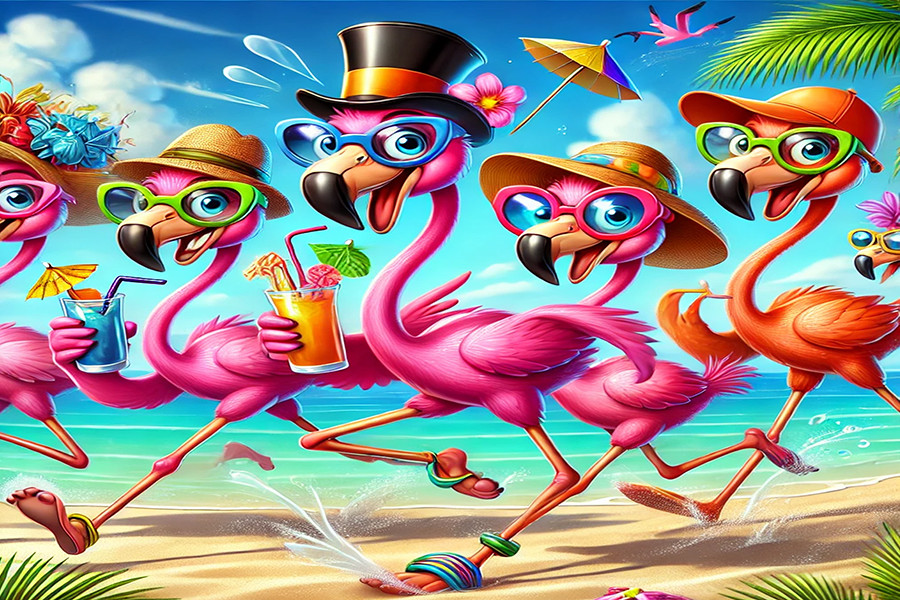 6 Tropical Flamingo Invitation Cards Notecards Blank Greeting Envelopes Drinks