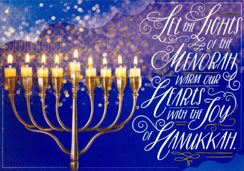 Designer Greetings Light of the Menorah on Blue Hannukah Card