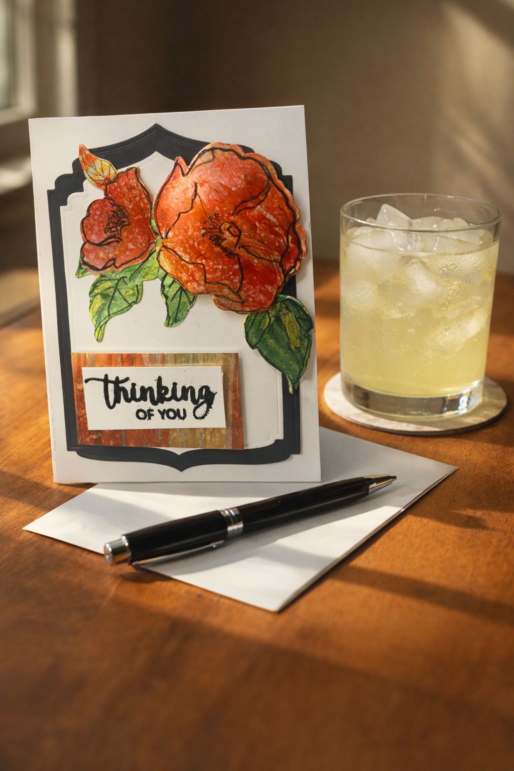 Original Handmade Art Greeting Card: Alcohol Ink Floral FREE SHIPPING