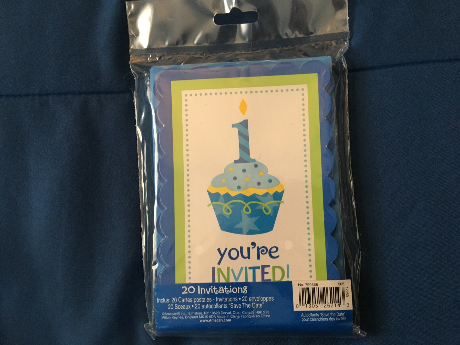 1 Pack of 20 Baby Boy 1st Birthday Invitations *NEW* BT6