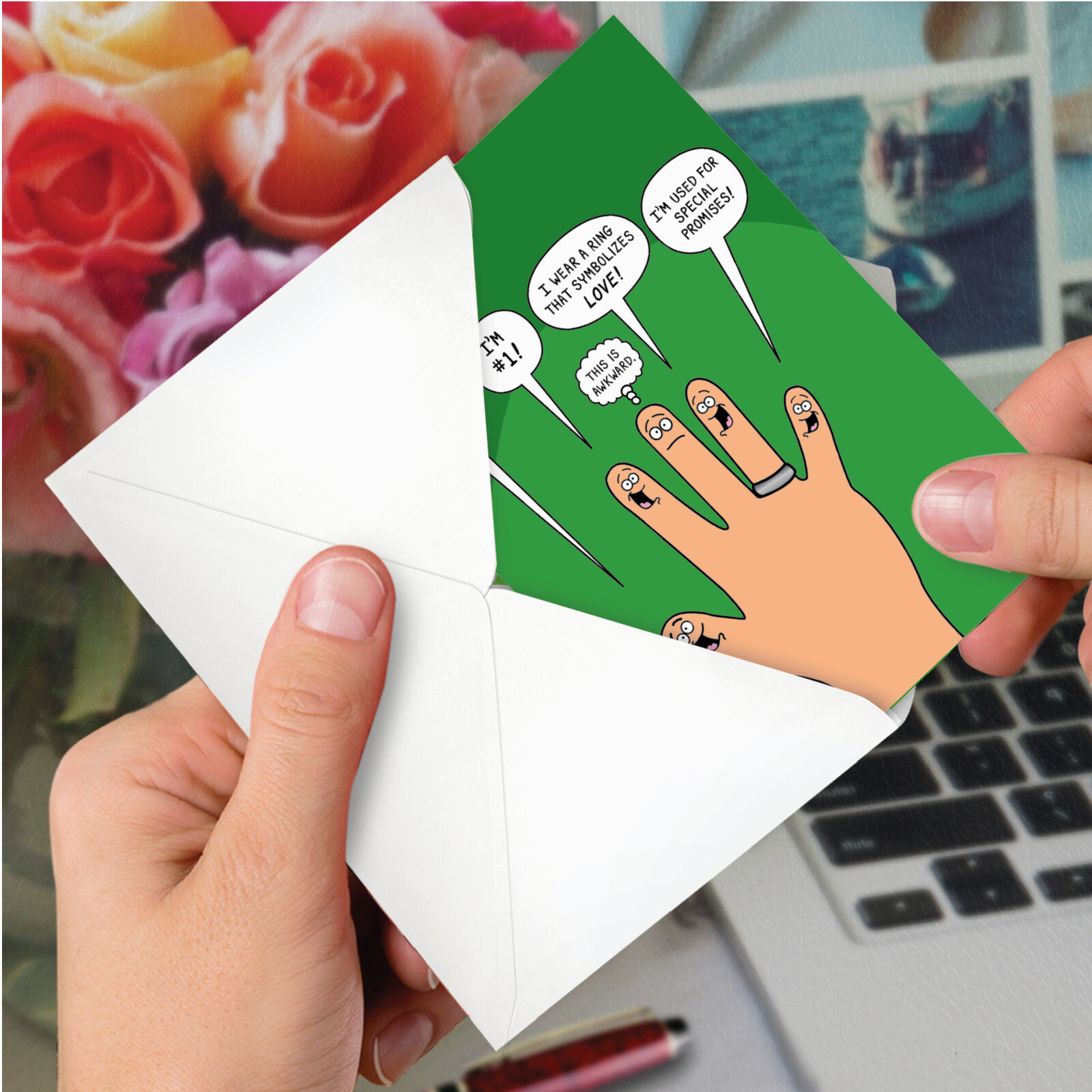 Hilarious Single Birthday Greeting Card: Middle Finger with Envelope