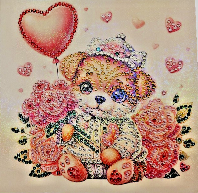 Cute Puppy in White Cap Hand Embellished Greeting Card