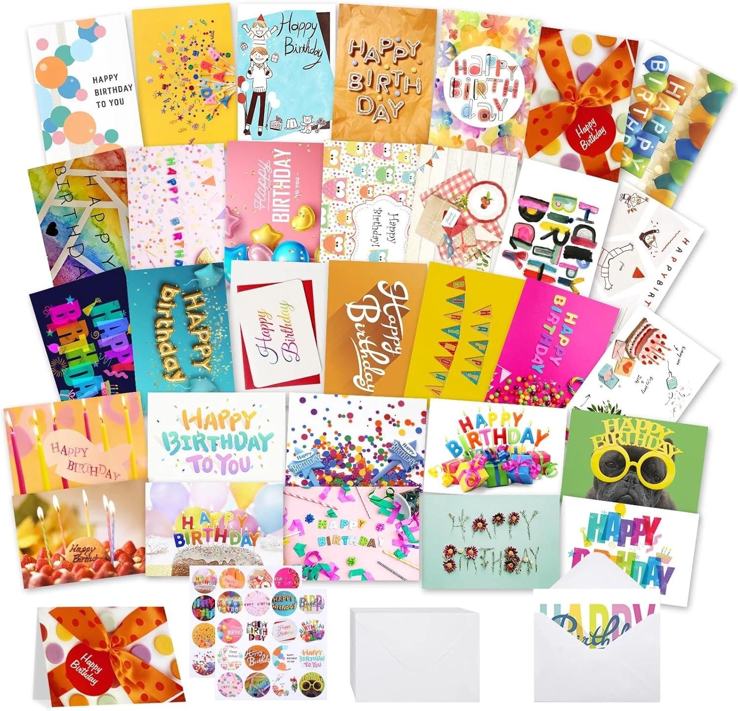 Joyberg 32 Pcs Happy Birthday Cards Bulk with Envelopes, 4×6 Assorted Birthday C
