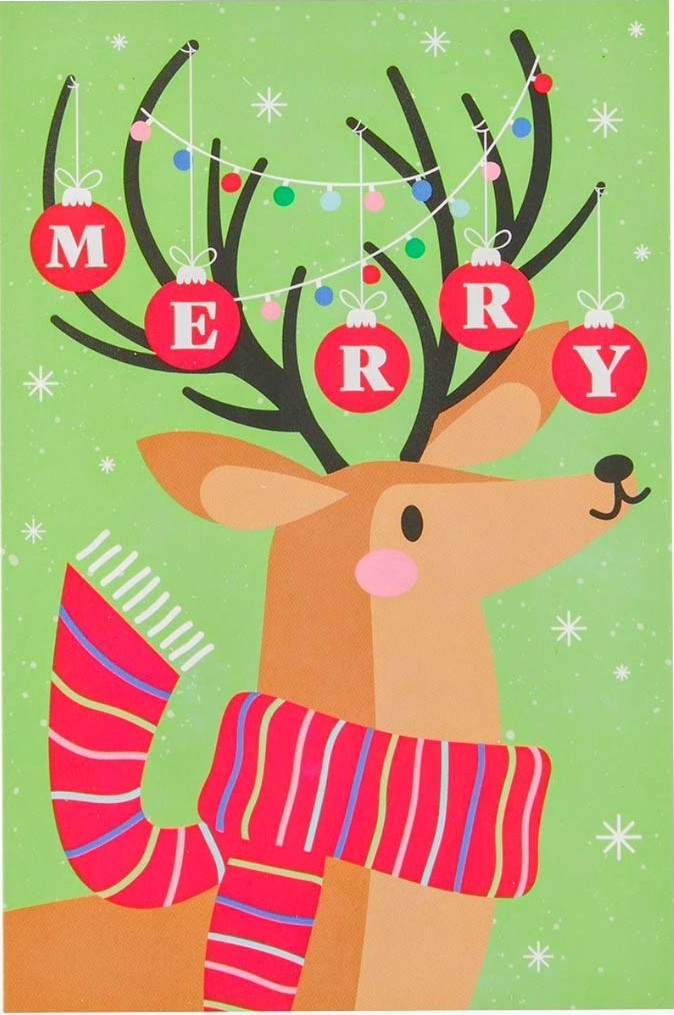 Merry & Bright Reindeer – 4×6 Christmas Card w/ Envelope Holiday Style
