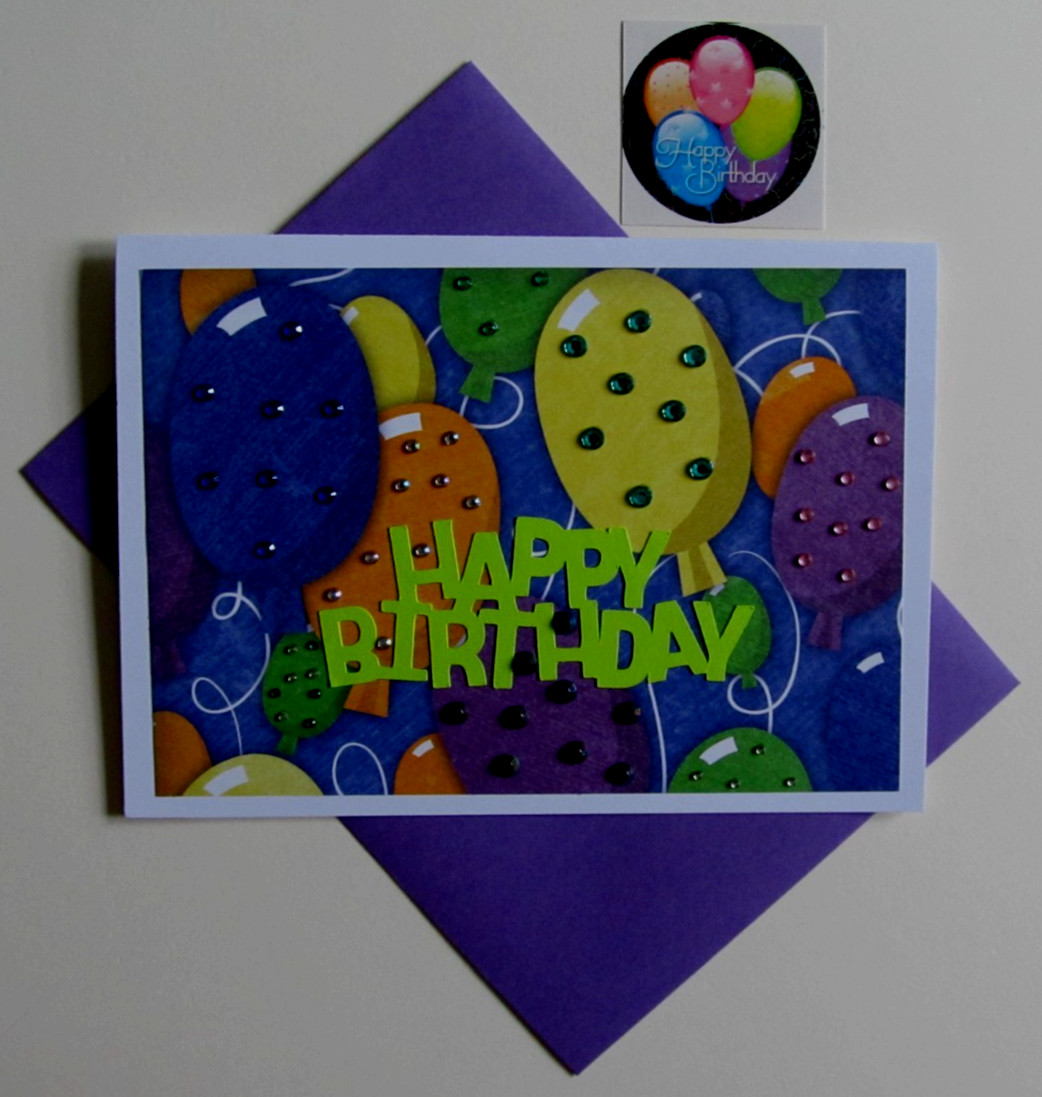 Handmade Birthday Greeting Card w Verse, Env. & Seal -Embellished w Rhinestones